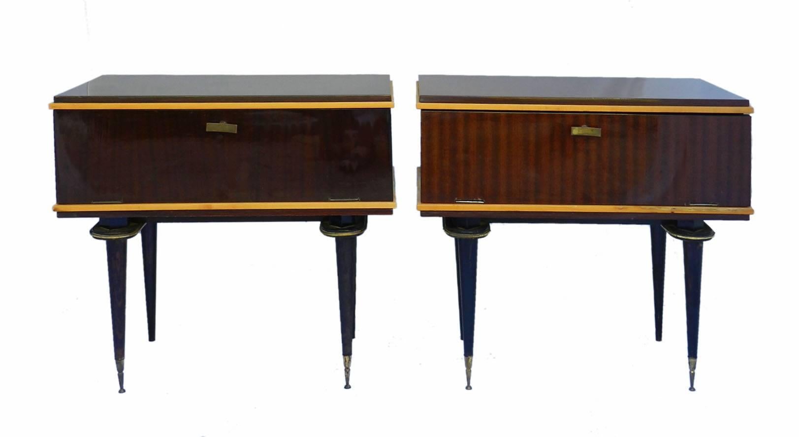 Mid-Century Modern Pair of Nightstands Side Cabinets Bedside Tables French, Mid-Century