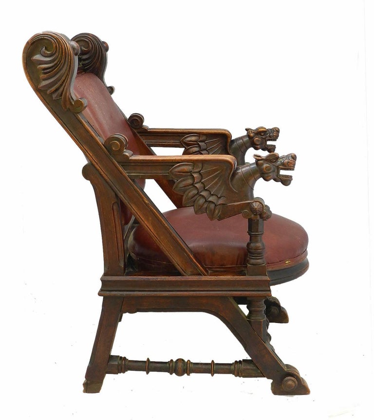 Throne Desk Chair 19th Century Renaissance Carved Dragons Spanish