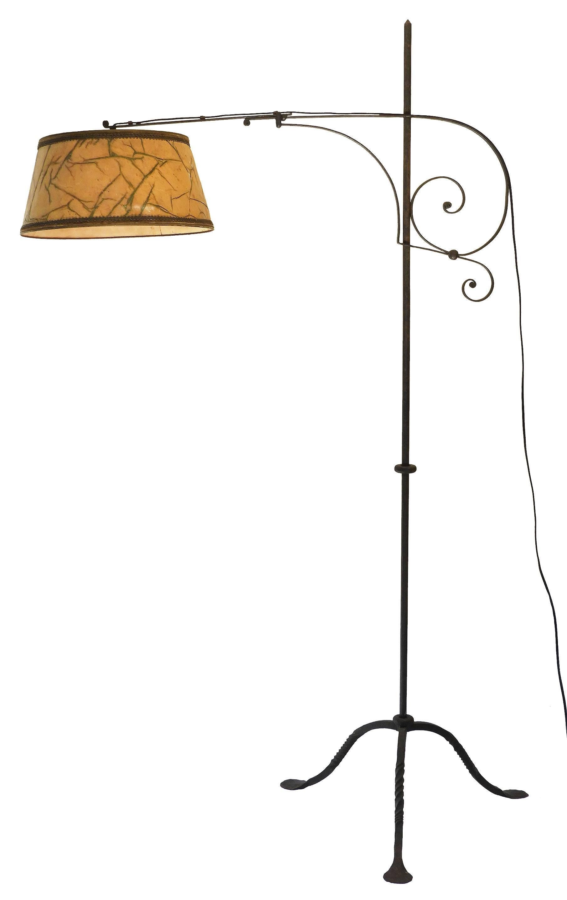 Arts and Crafts Arts & Crafts Floor Lamp Adjustable Wrought Iron French, circa 1910