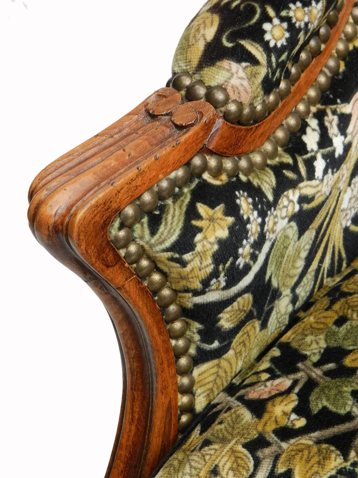 Upholstery Pair of French Bergere Armchairs Louis XV Style with Foot Stool Ottoman c1920