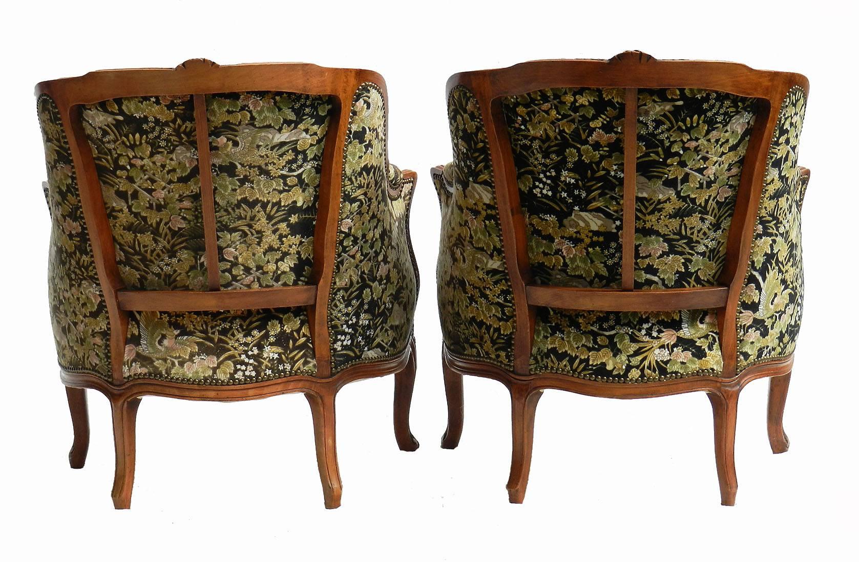Pair of French Bergere Armchairs Louis XV Style with Foot Stool Ottoman c1920 1