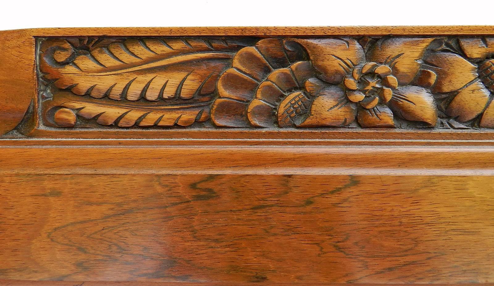20th Century Art Deco Bed French Attr Sue et Mare Carved Walnut, 1930s