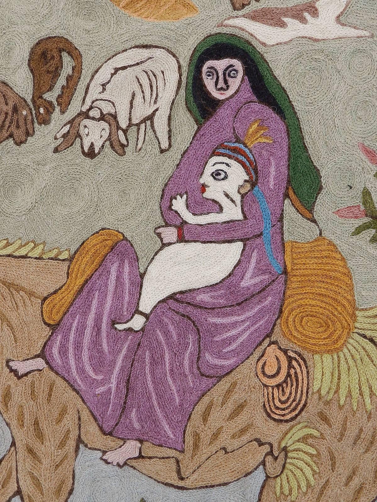 Mid century tapestry wall hanging of the nativity naive folk art circa 1930-1950
Absolutely charming and Unique One of a Kind piece
Picasso era Basque Modernist Franco Spanish
Madonna and Child Mary and Joseph Nativity Church Ideal Christmas Gift