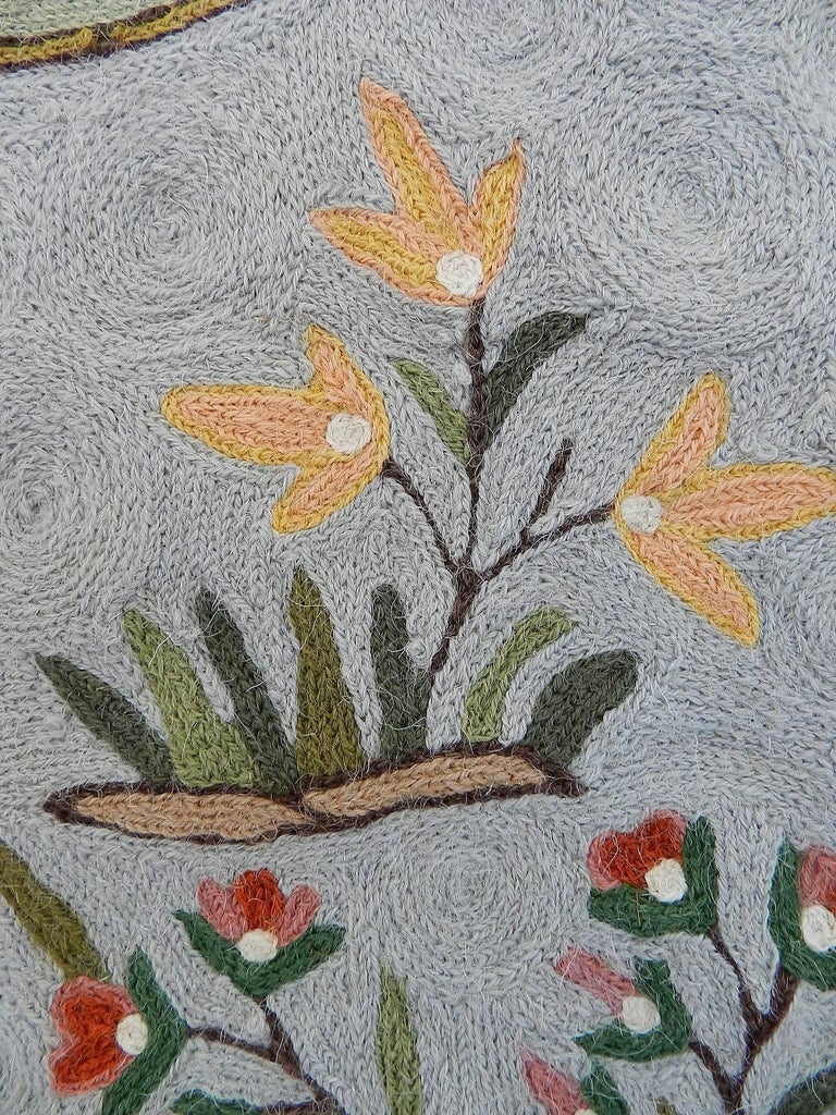 Mid century Tapestry Wall Hanging Crewelwork Naive Folk Art Nativity