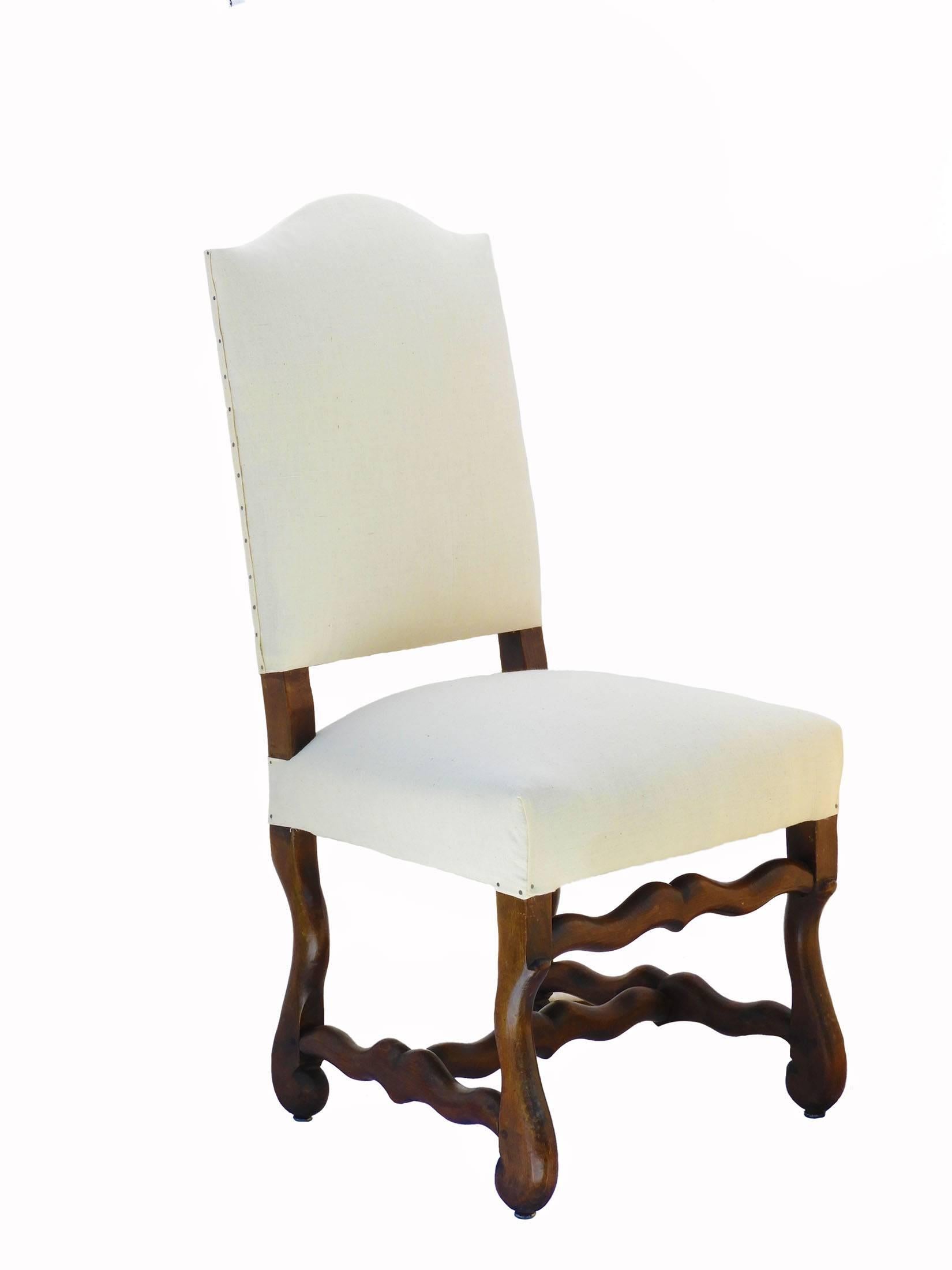 Louis XIII Six French Dining Chairs Os de Mouton Upholstered to Antique Metis or Recover
