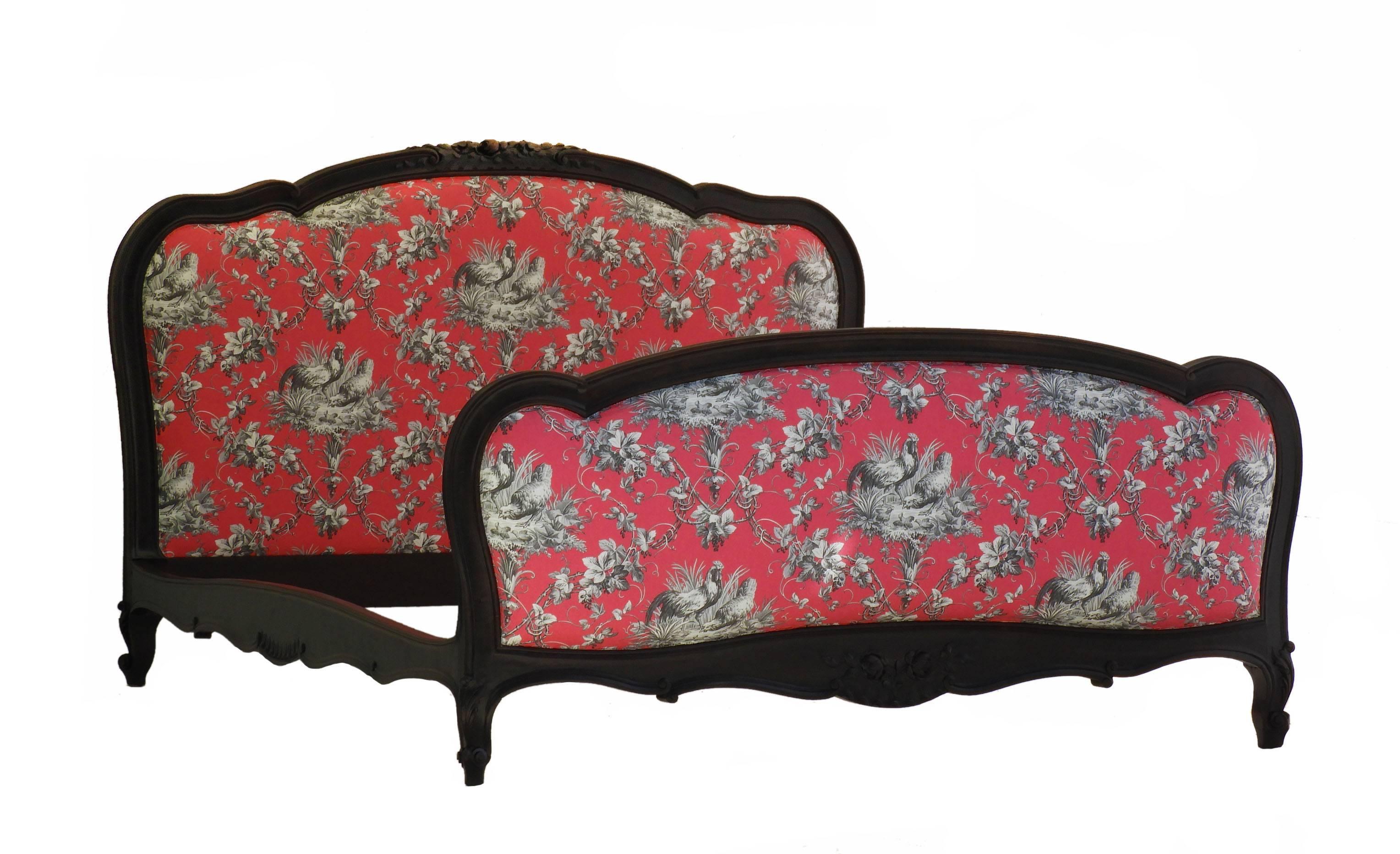 Upholstery Antique French Bed Upholstered Toile de Jouy US Queen UK King-Size, circa 1890