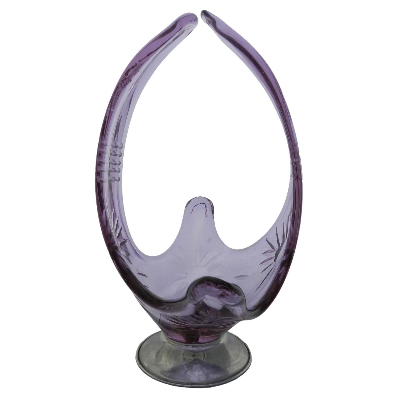 Midcentury French Art Glass Centre Piece Mauve Purple Cut Star Friut Bowl