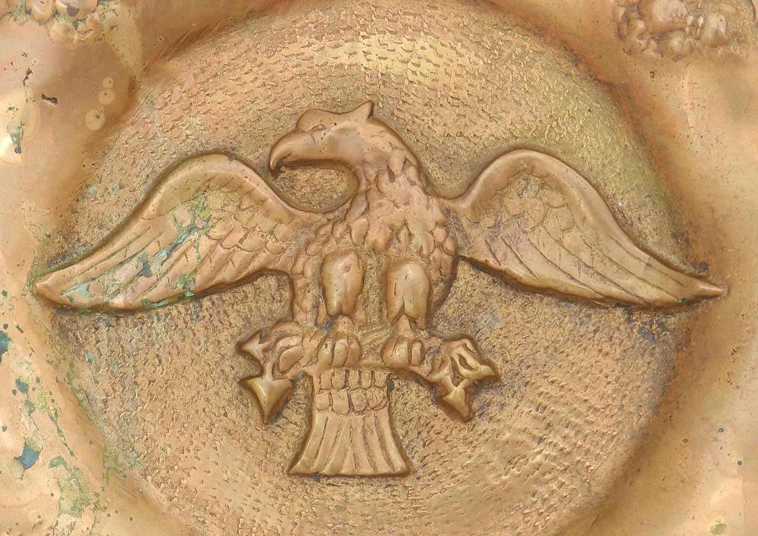 Gilt bronze eagle wall plaque ormolu relief, circa 1890-1900
Decorative plate
Very heavy!
With spatterings of Verdigris.
 
 