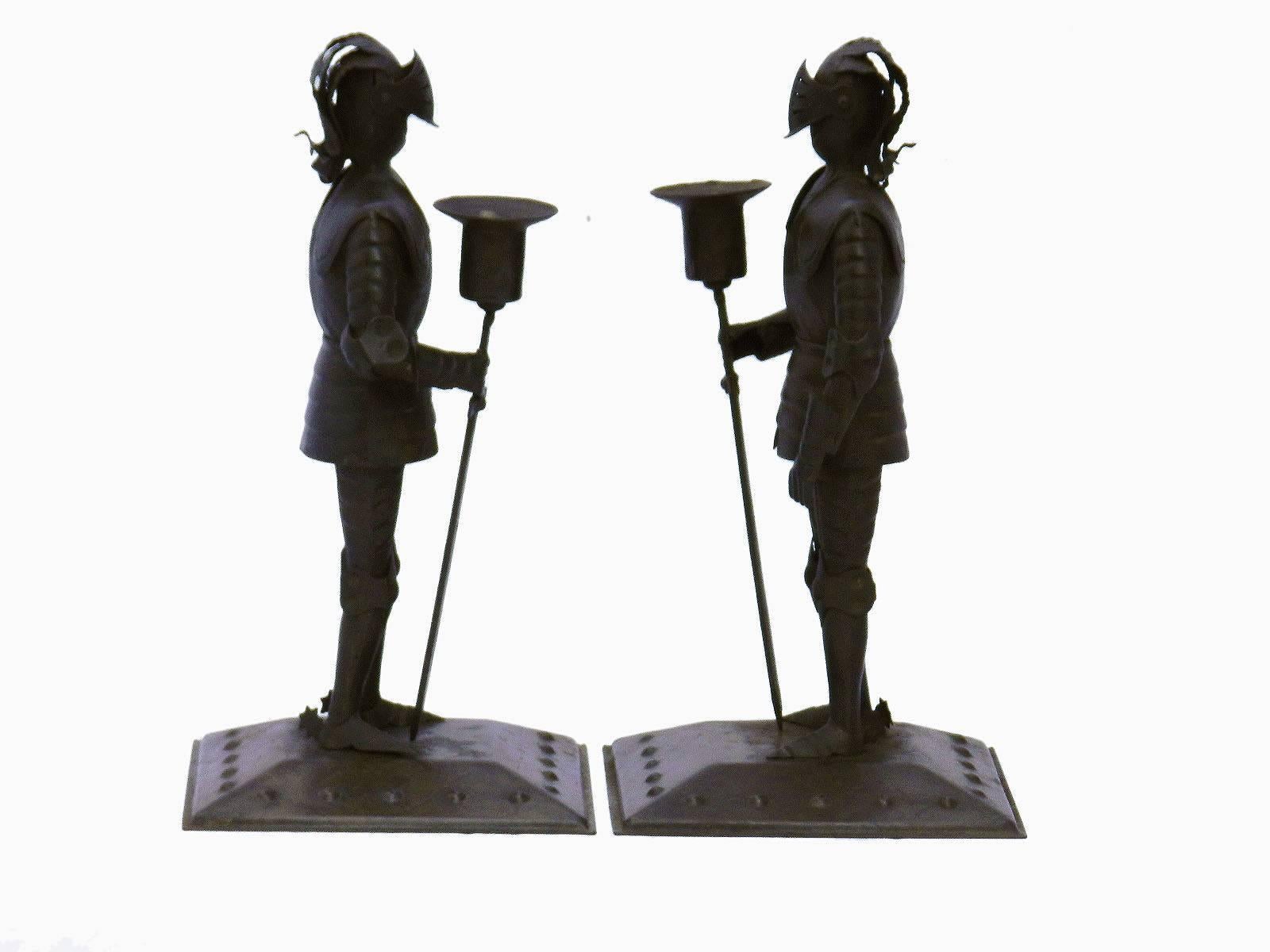 Pair of Arts & Crafts Candlesticks, Goberg Knights Vienna Secession Hugo Berger In Good Condition In Mimizan, FR