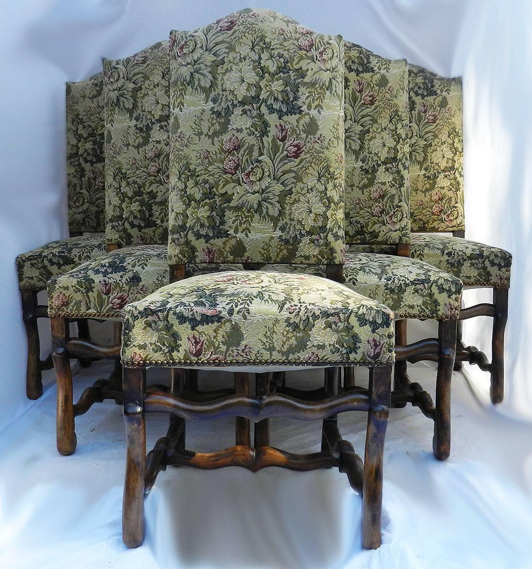 Upholstery Six Dining Chairs Os de Mouton Original French Tapestry or to Recover