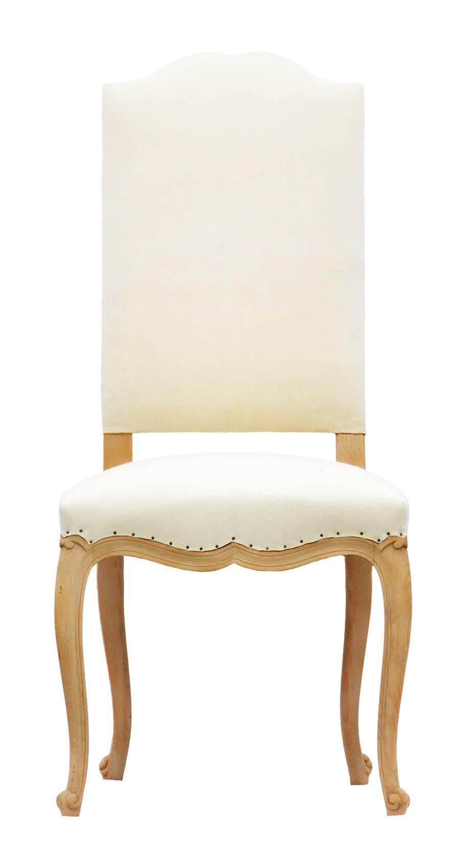 Bleached Six French Dining Chairs Louis Revival Upholstered to Metis Linen or Recover