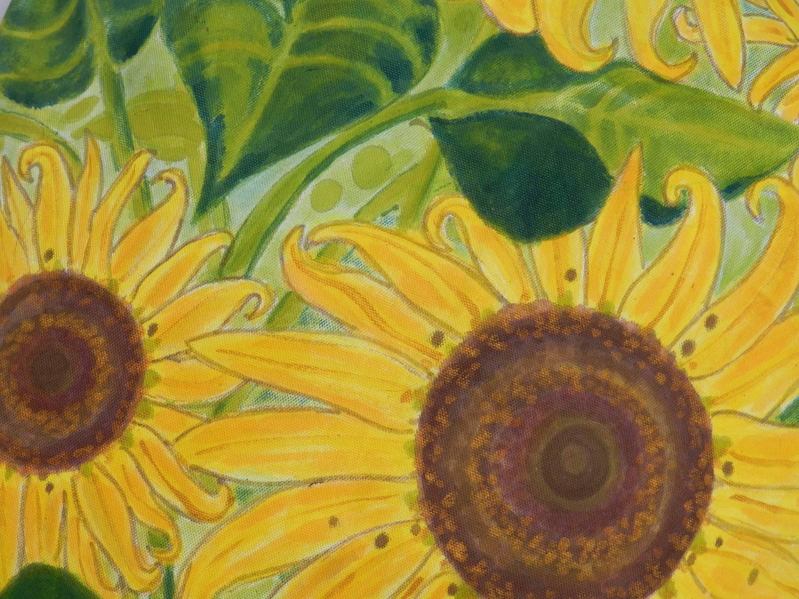 French One of a Kind Pillow Hand-Painted Sunflower Unique Throw Cushion Artist Signed