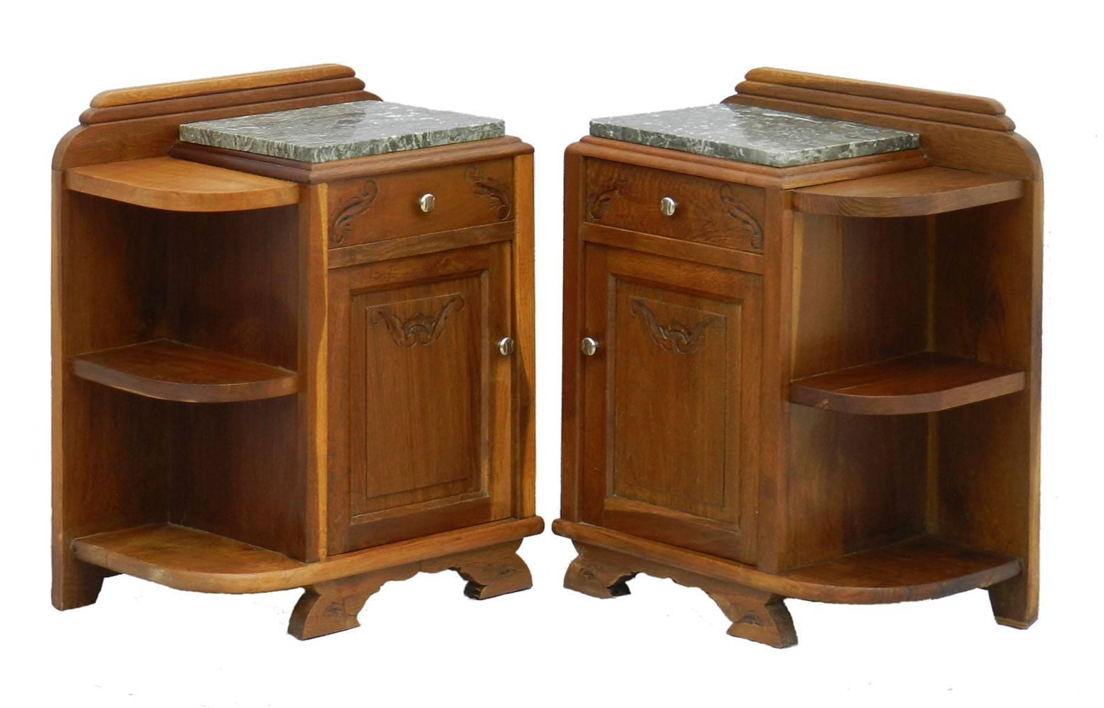 French Pair of Art Deco Side Cabinets Bedside Tables Nightstand Book Shelves