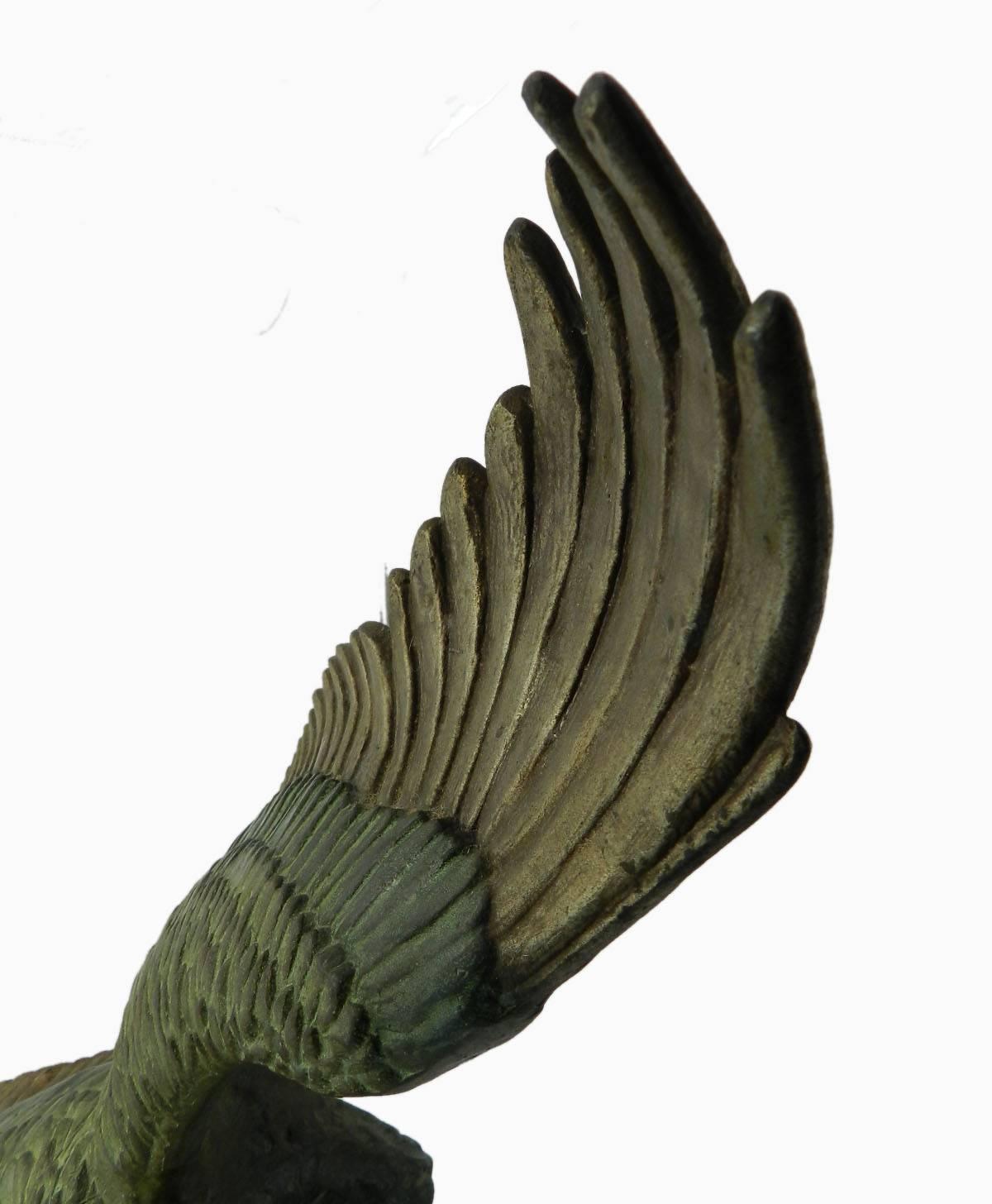 Mid-20th Century Art Deco Eagle in Flight by Rulas Signed Sculpture on Marble Base Animalia