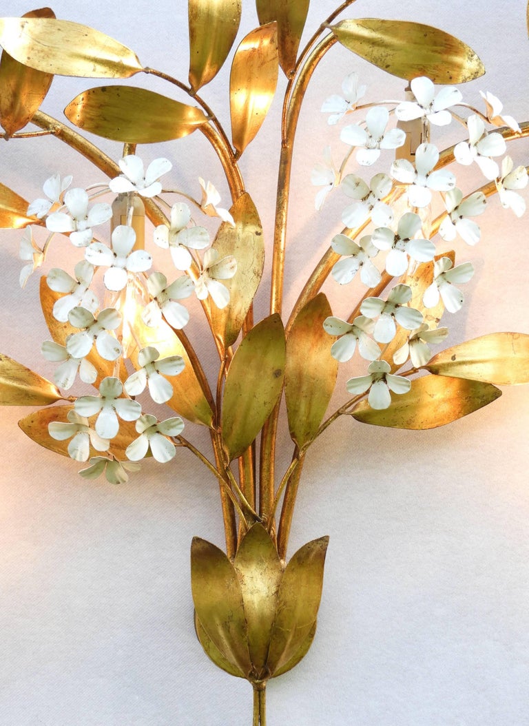 Midcentury Wall Light Large Sconce Maison Bagues Floral Tole For Sale at 1stdibs