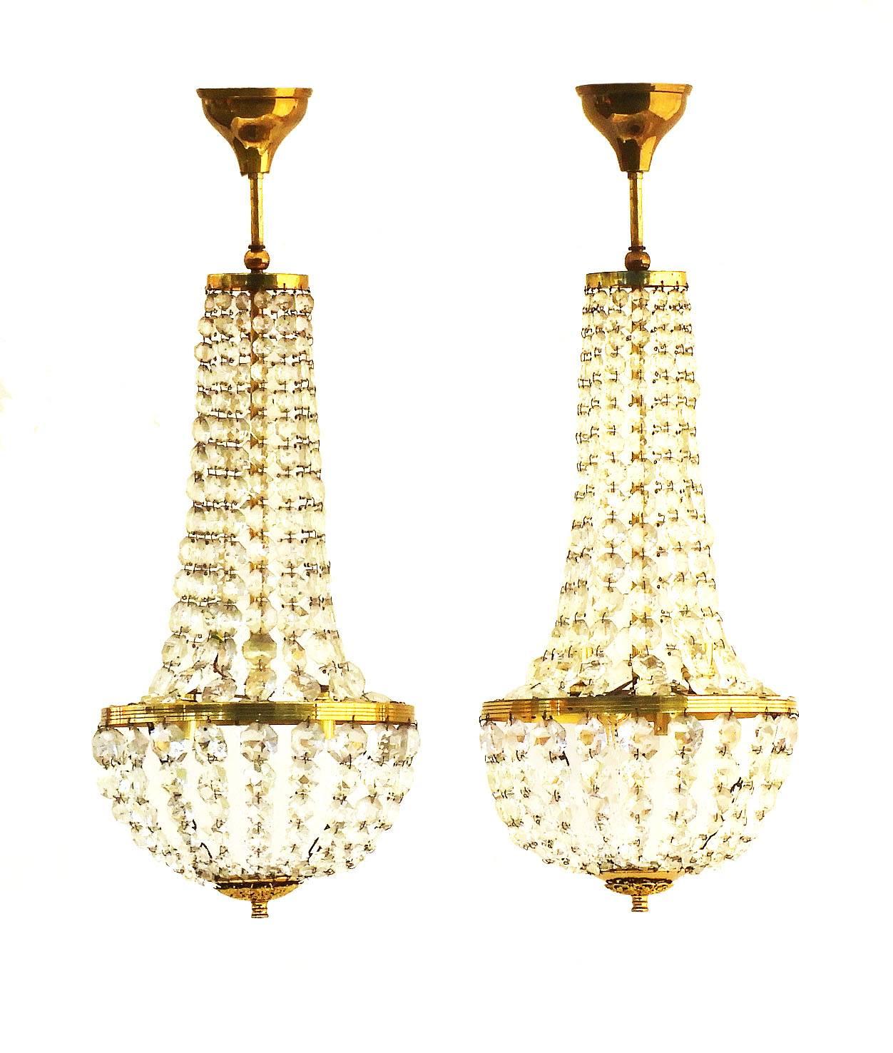 Pair of Belle Epoque Chandeliers French Mongolfiers Balloon Crystal, circa 1900 In Good Condition In Mimizan, FR