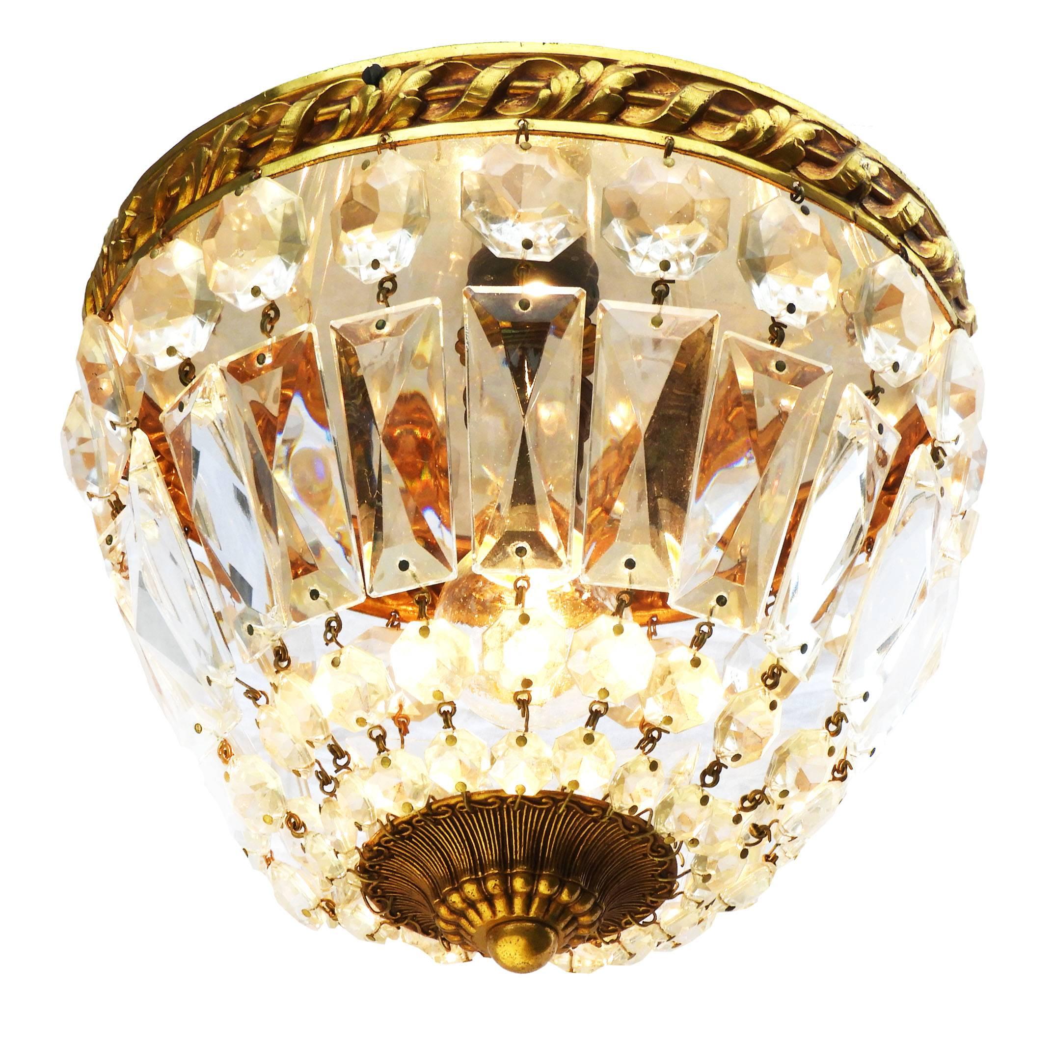 French Crystal Flush Mount Ceiling Light or Pendant, Early 20th Century Louis  1