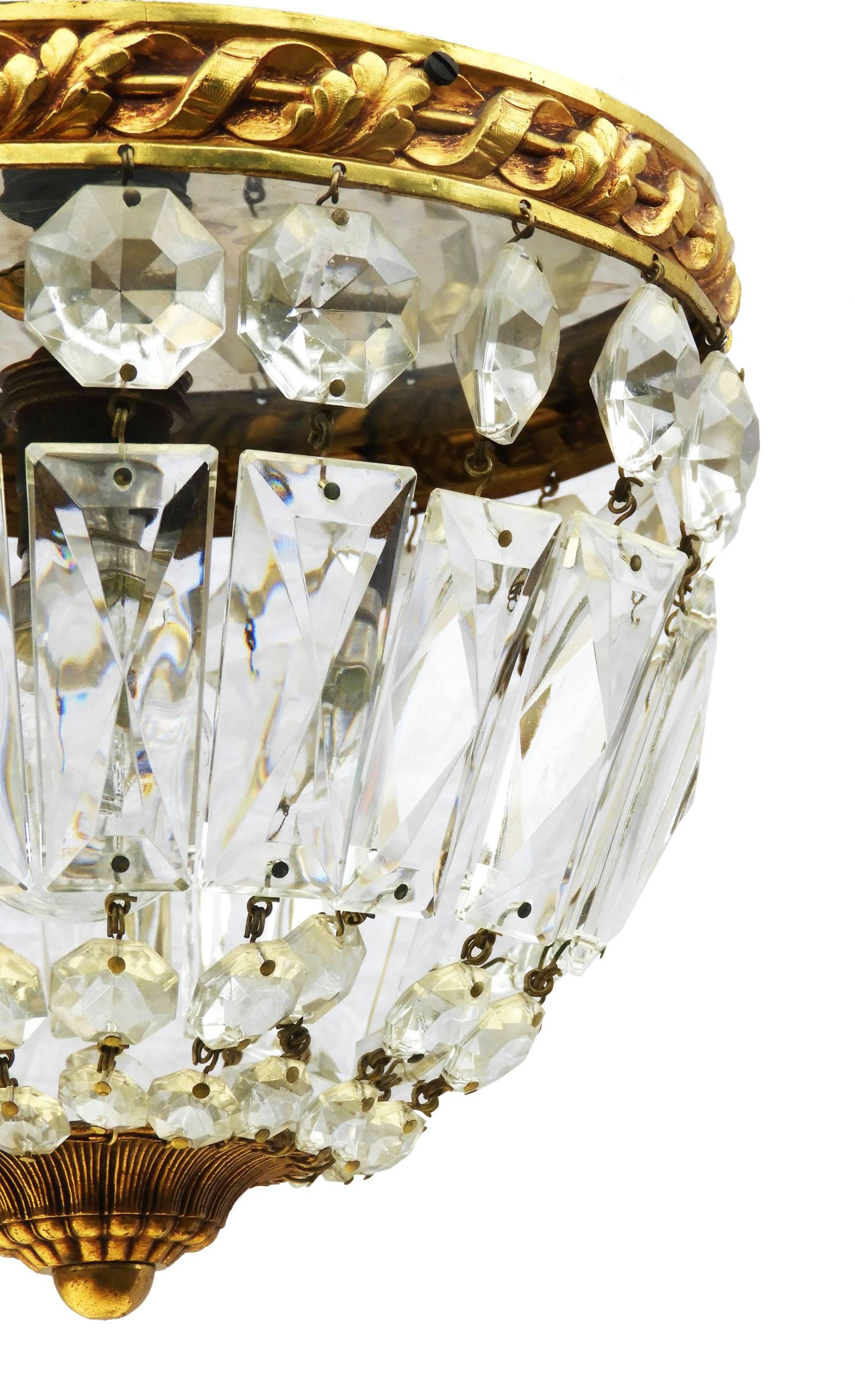Hollywood Regency French Crystal Flush Mount Ceiling Light or Pendant, Early 20th Century Louis 