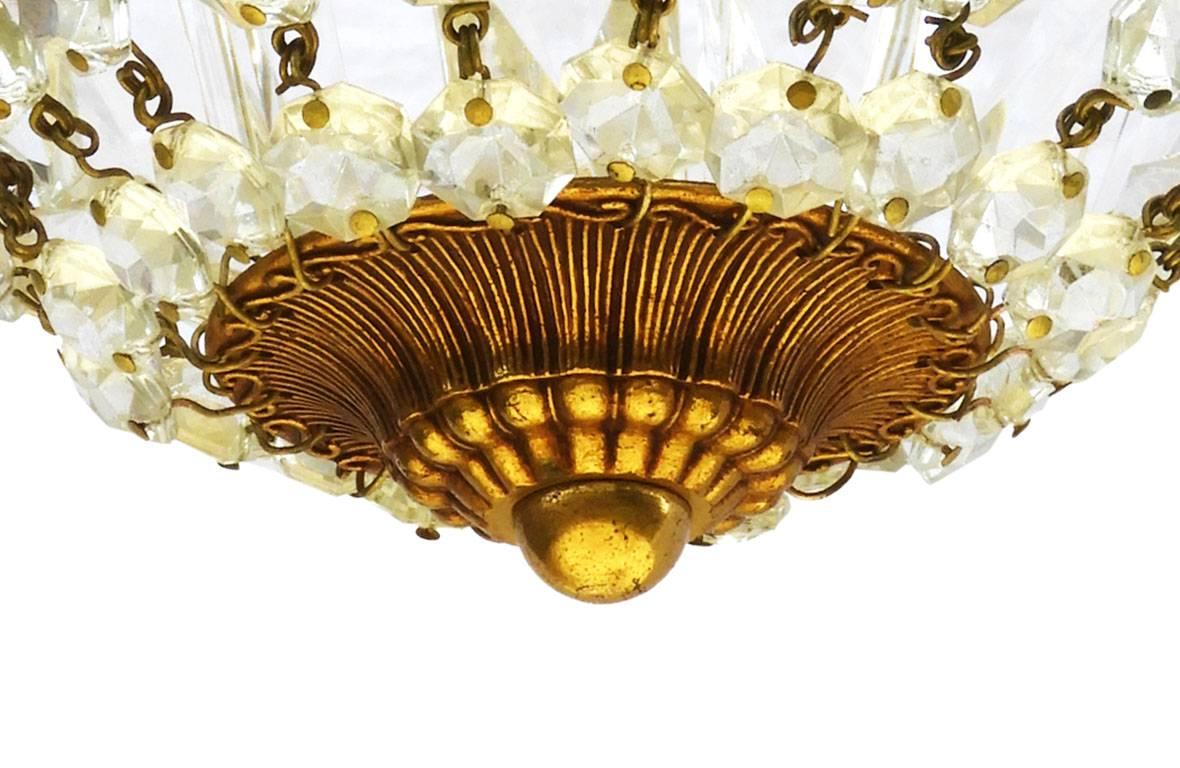 Faceted French Crystal Flush Mount Ceiling Light or Pendant, Early 20th Century Louis 