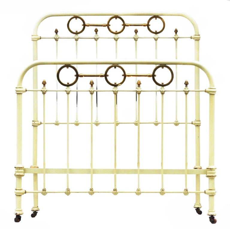 Antique French Brass and Iron Bed with Original Paint, circa 1890 at