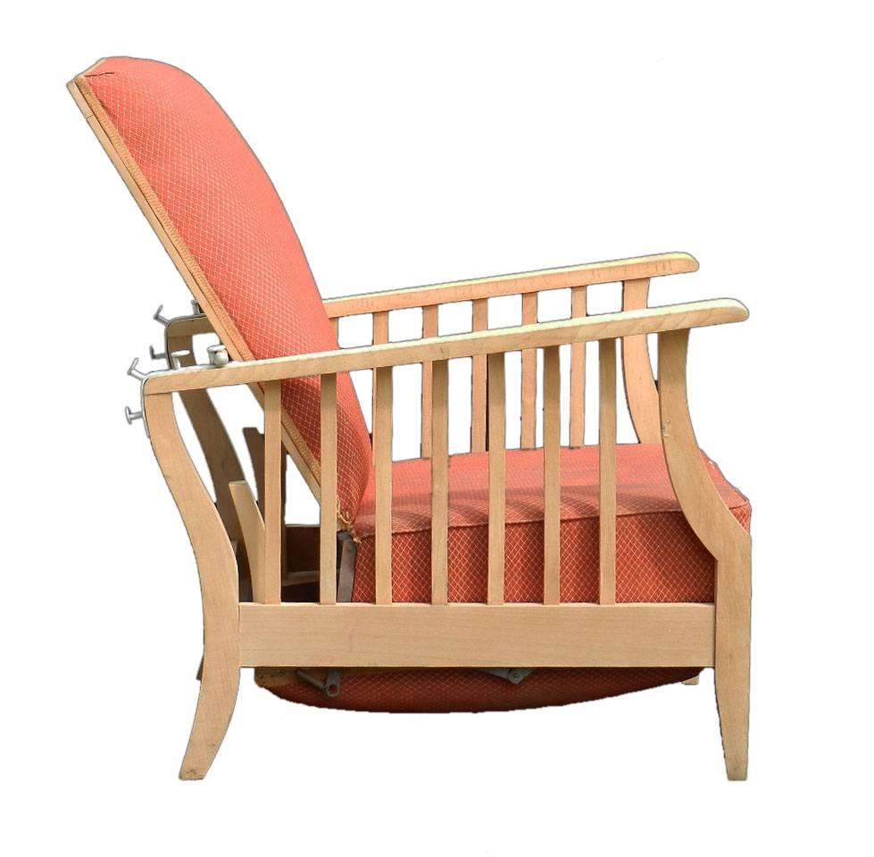 Arts and Crafts Morris Chair Klappbarer Art déco Liegesessel aus gebleichtem Holz  im Zustand „Gut“ in Mimizan, FR