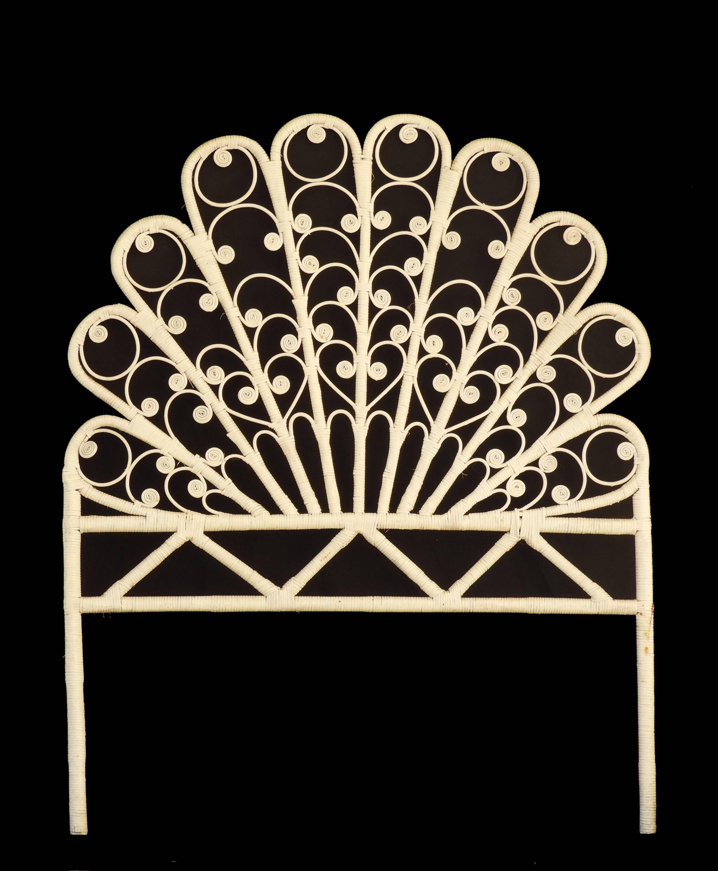 Mid-Century Rattan Headboard c1960-70 Vintage Peacock Tail 39inches wide
There are two available listed separately which would make a Harlequin King or Twins
Original finish white painted Rattan 
We are listing 2 of these separately that are very