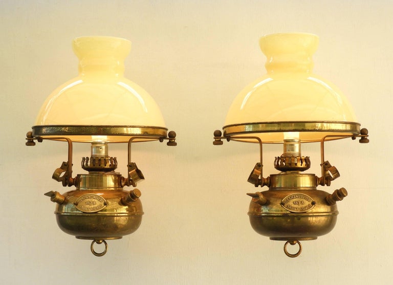 2 Brass Wall Lights Sconces 20th century Marine Nautical theme Saint Louis  For Sale at 1stDibs