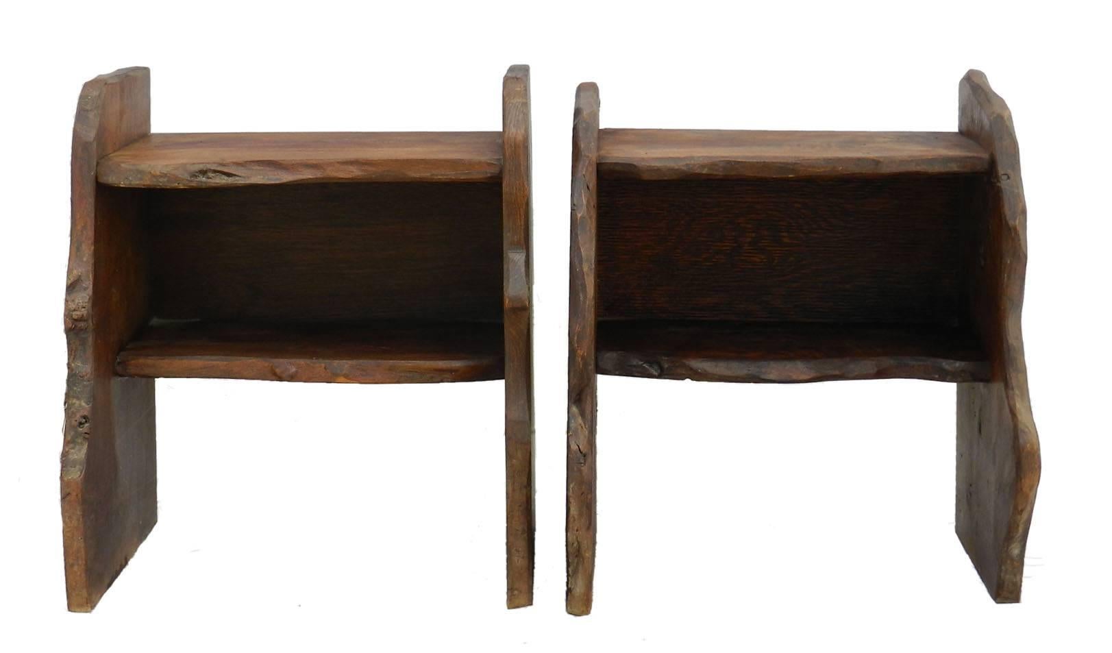 Pair of Side Tables Nightstands Bedside Cabinets Primitive Brutalist French 1920 In Good Condition In Mimizan, FR