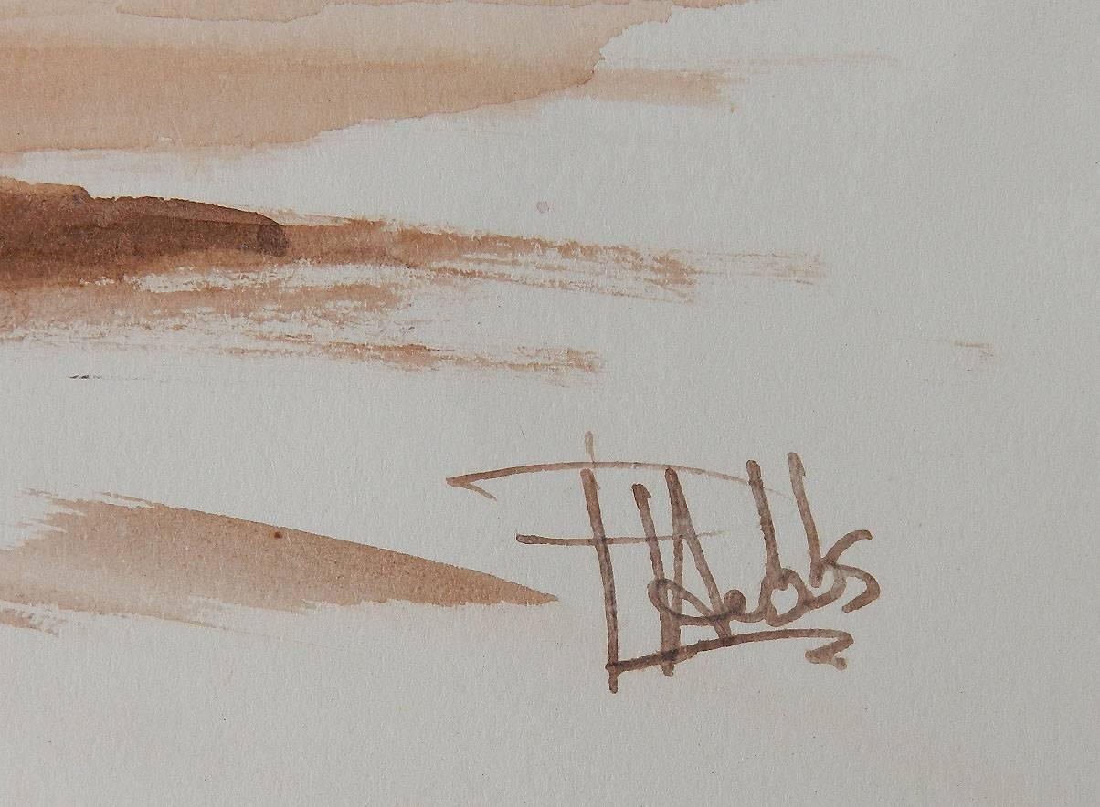 Daschund Dog painting Sepia tones original watercolor circa 1950-1960
By UK artist Peter Hobbs 1930-1994
Signed by the artist 
Well-known for his series of golf caricatures 
Sepia watercolors on paper
Unframed in a card mount
Perfect gift for