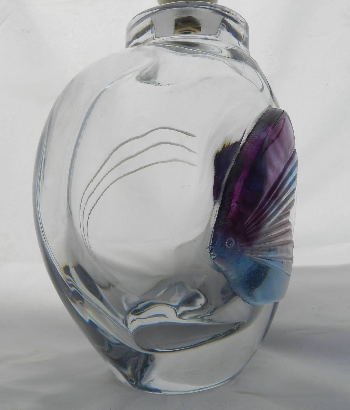 Mid-Century Modern Daum Glass Table Lamp Base Signed Daum France Angel Fish, 20th Century