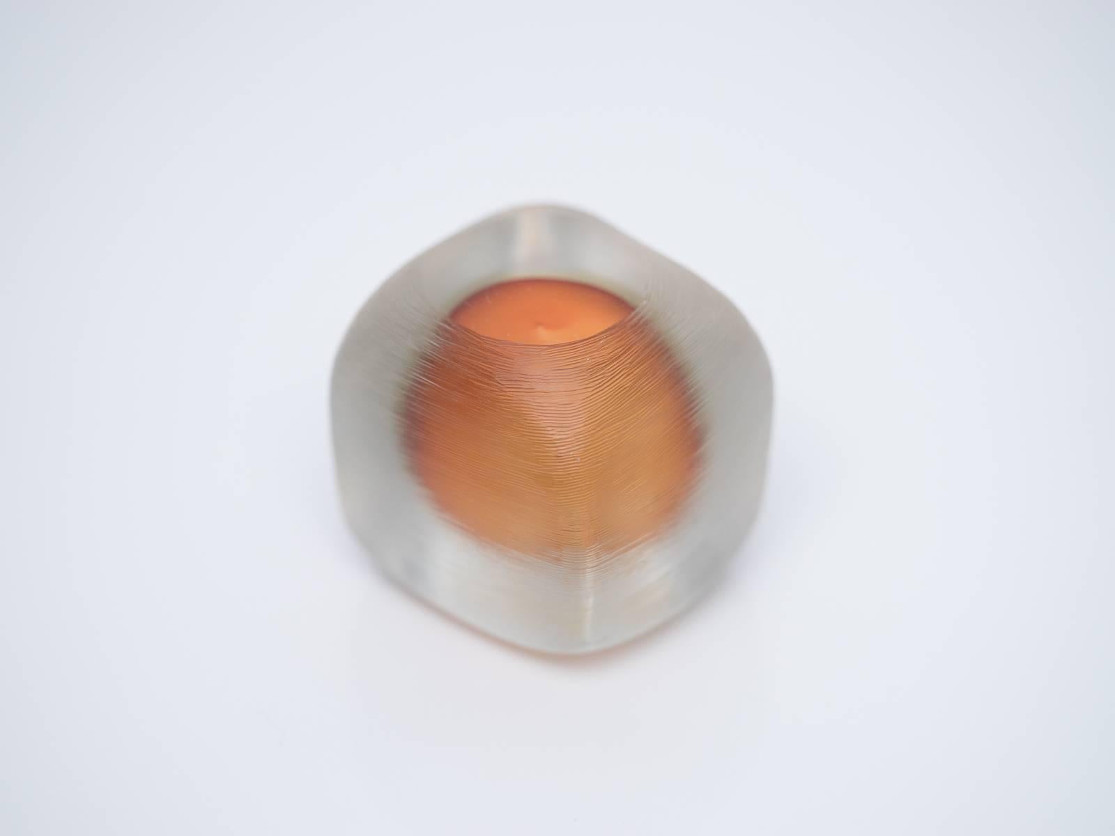 Italian Venini Vetro Sommerso Incised Murano Glass Paperweight with Orange Core, 1968