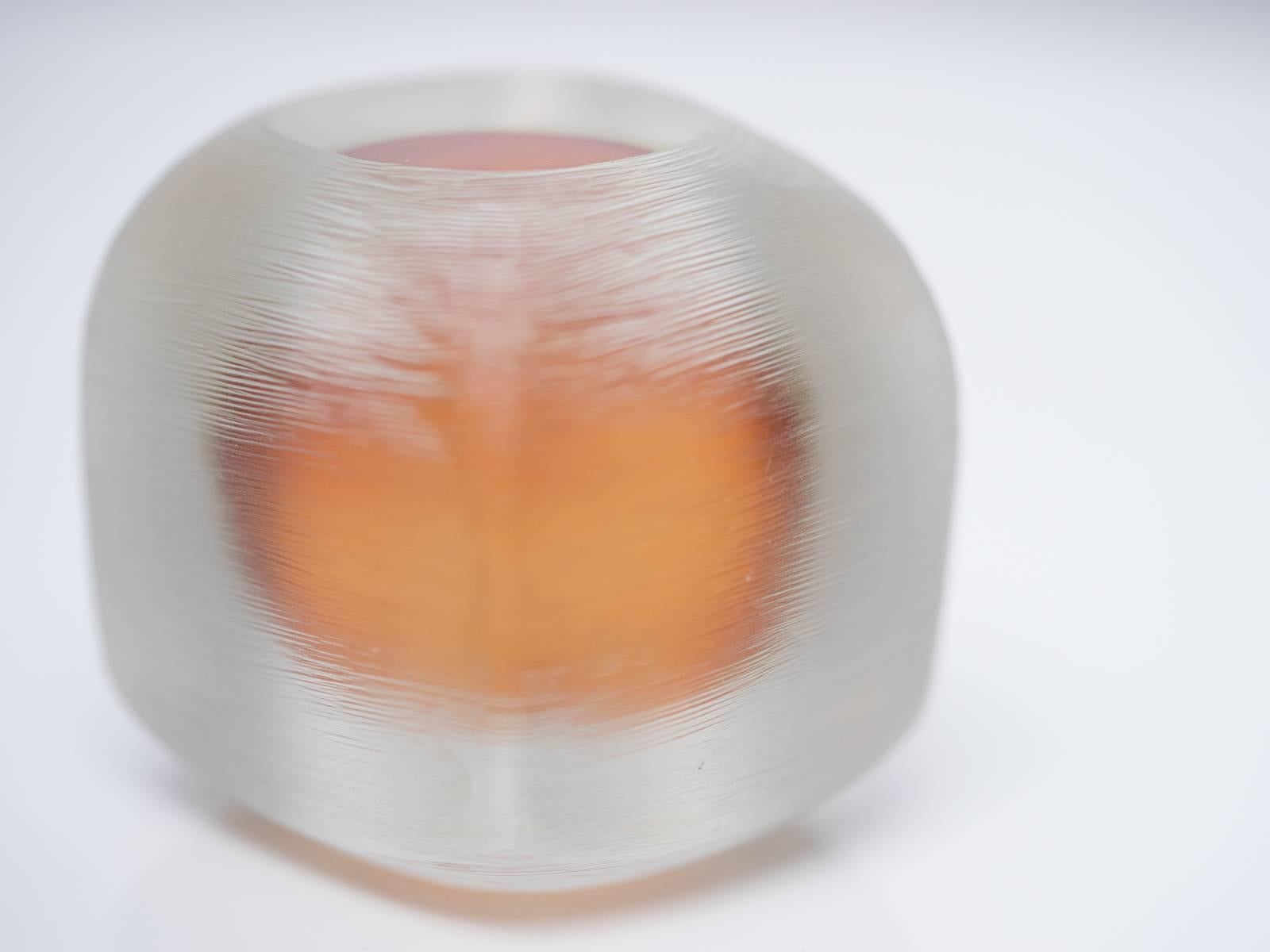 Etched Venini Vetro Sommerso Incised Murano Glass Paperweight with Orange Core, 1968