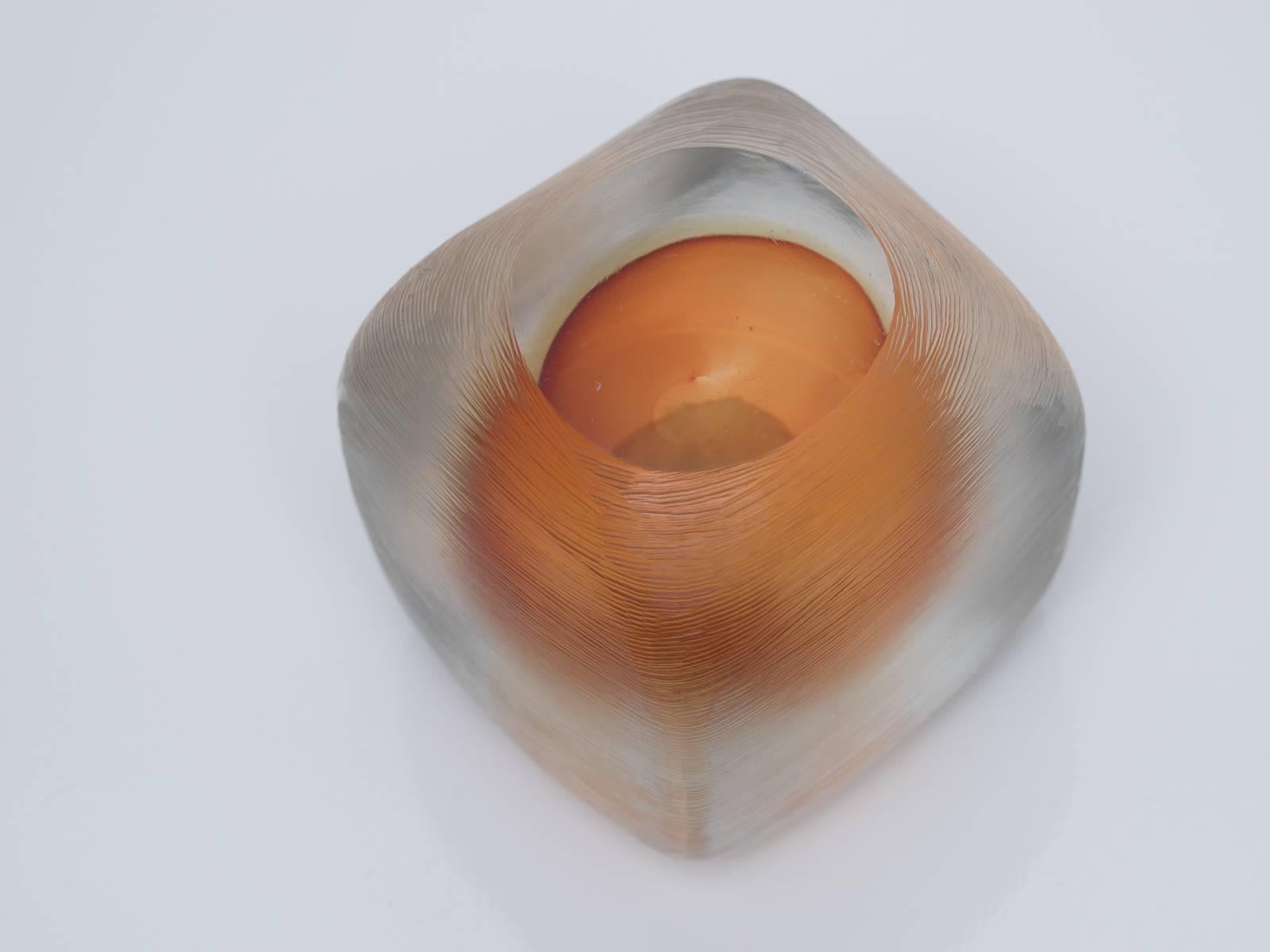 Venini Vetro Sommerso Incised Murano Glass Paperweight with Orange Core, 1968 In Good Condition In Los Angeles, CA