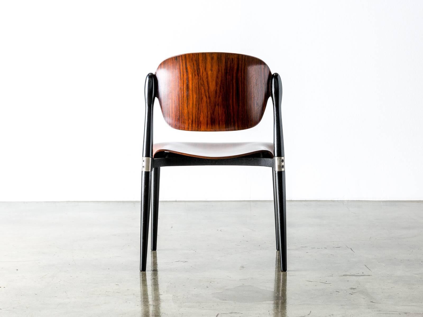 Mid-Century Modern Rosewood and Black Lacquered 