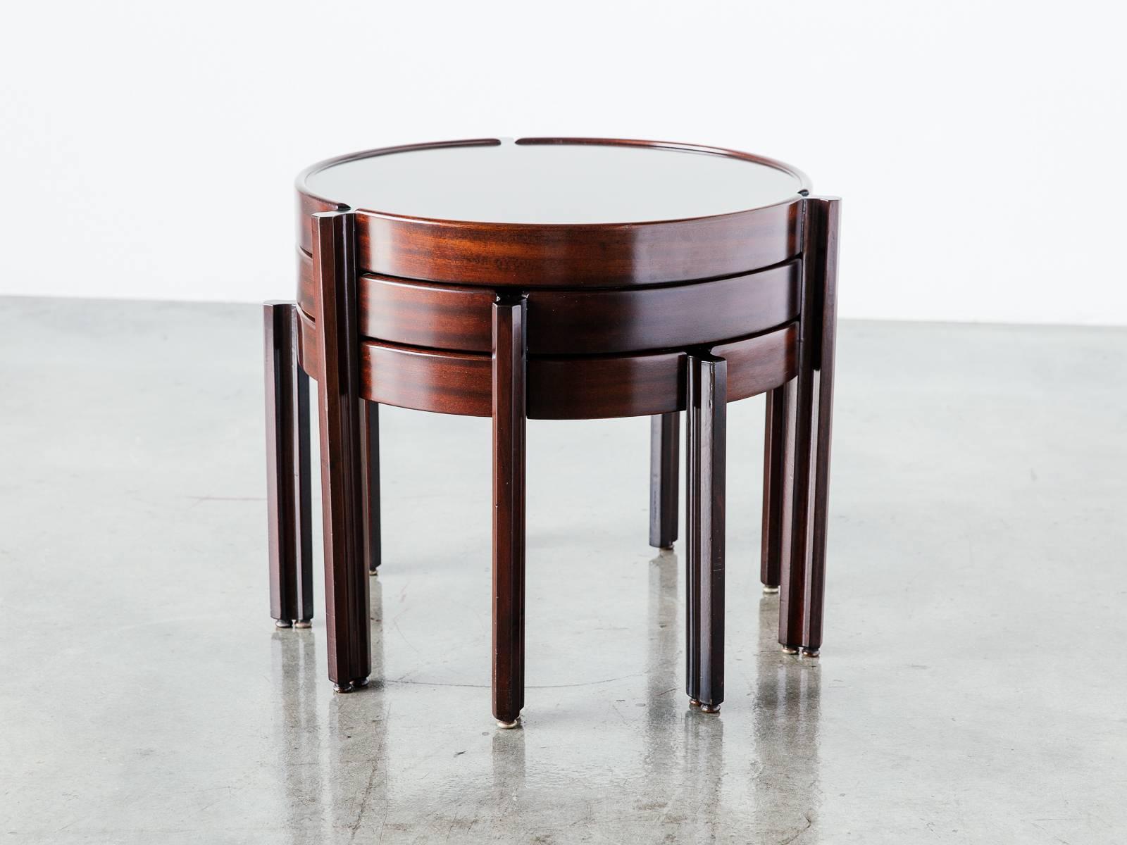 Set of Three Italian Rosewood and Mahogany Stacking Side Tables, Late 1960s 2