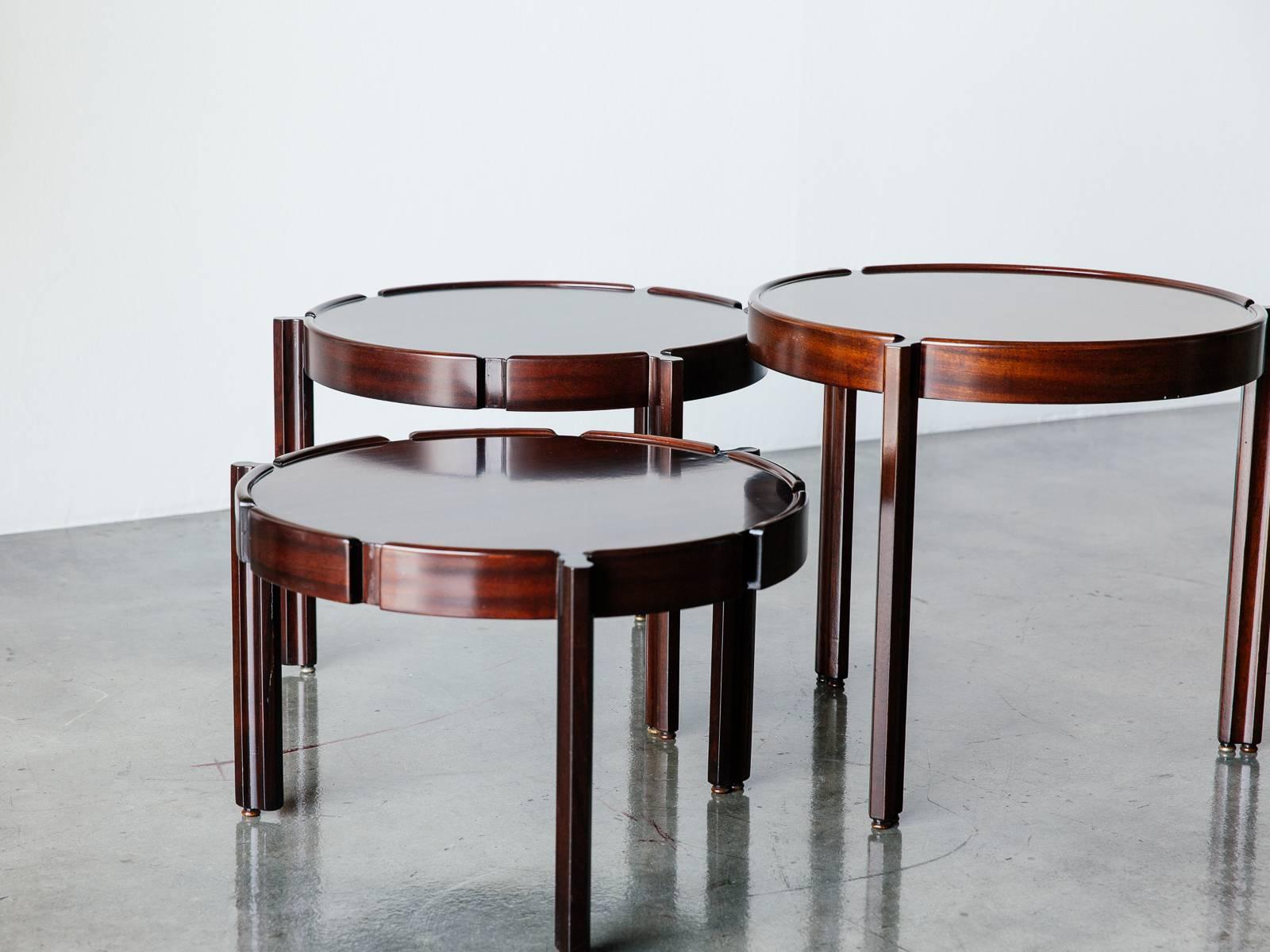 Mid-20th Century Set of Three Italian Rosewood and Mahogany Stacking Side Tables, Late 1960s