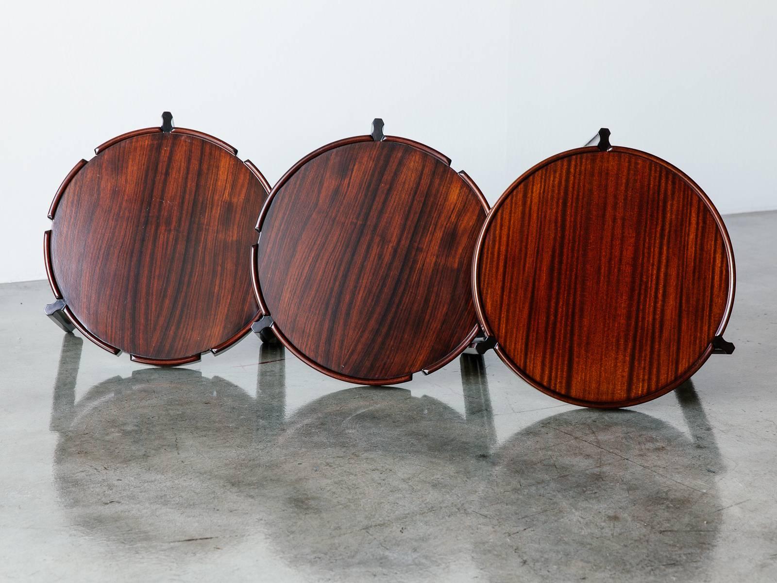 Set of Three Italian Rosewood and Mahogany Stacking Side Tables, Late 1960s 4