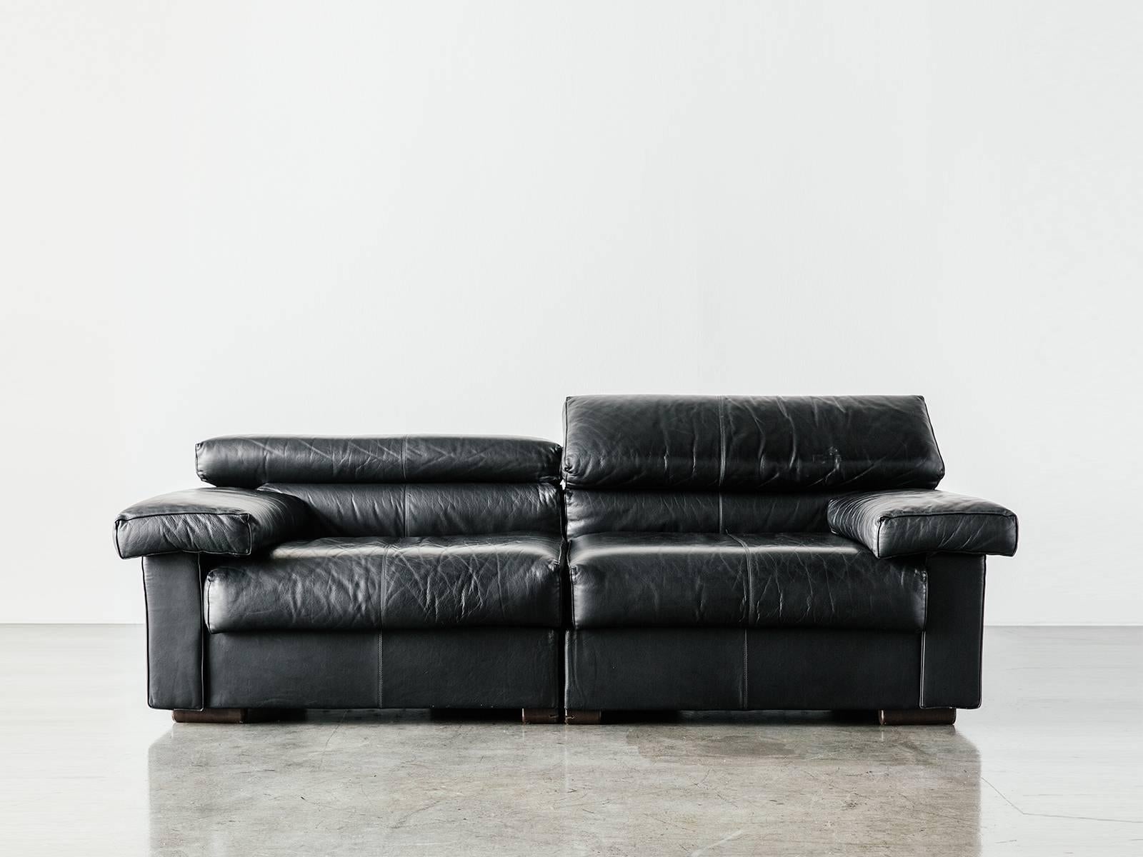 Modulares Sofa „Erasmo“ aus schwarzem Leder von Afra & Tobia Scarpa für B&B Italia, 1973 (Moderne)