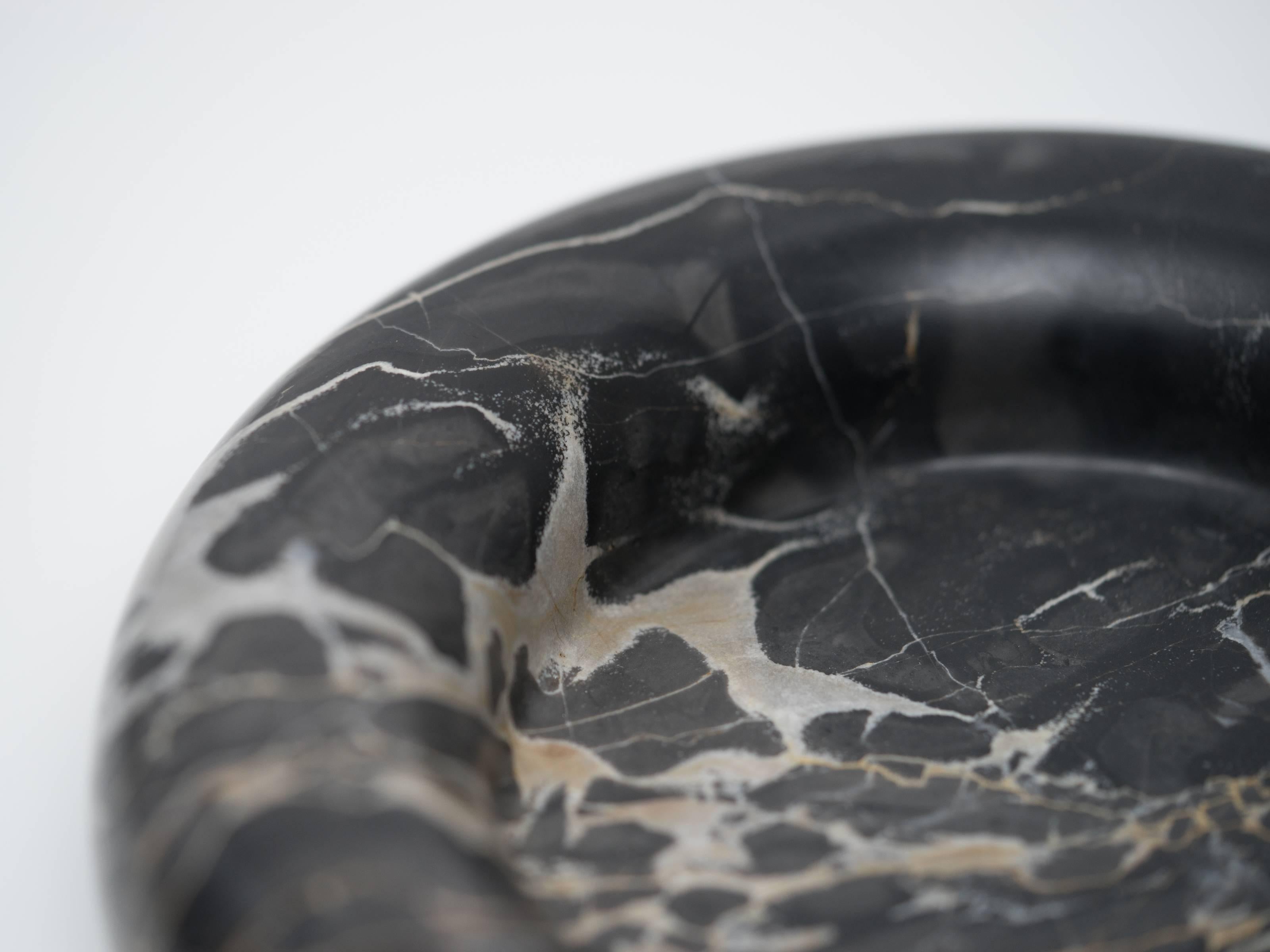 Modern Large Black Marble Dish with Light Grey and Gold Veining by Up & Up, 1973