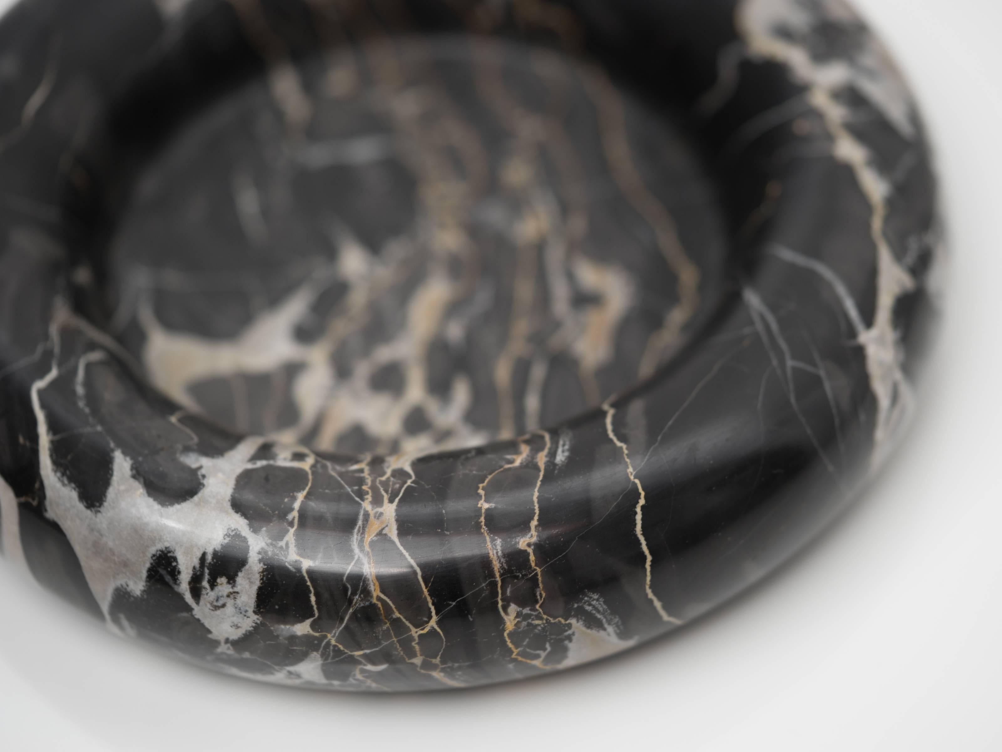 Italian Large Black Marble Dish with Light Grey and Gold Veining by Up & Up, 1973