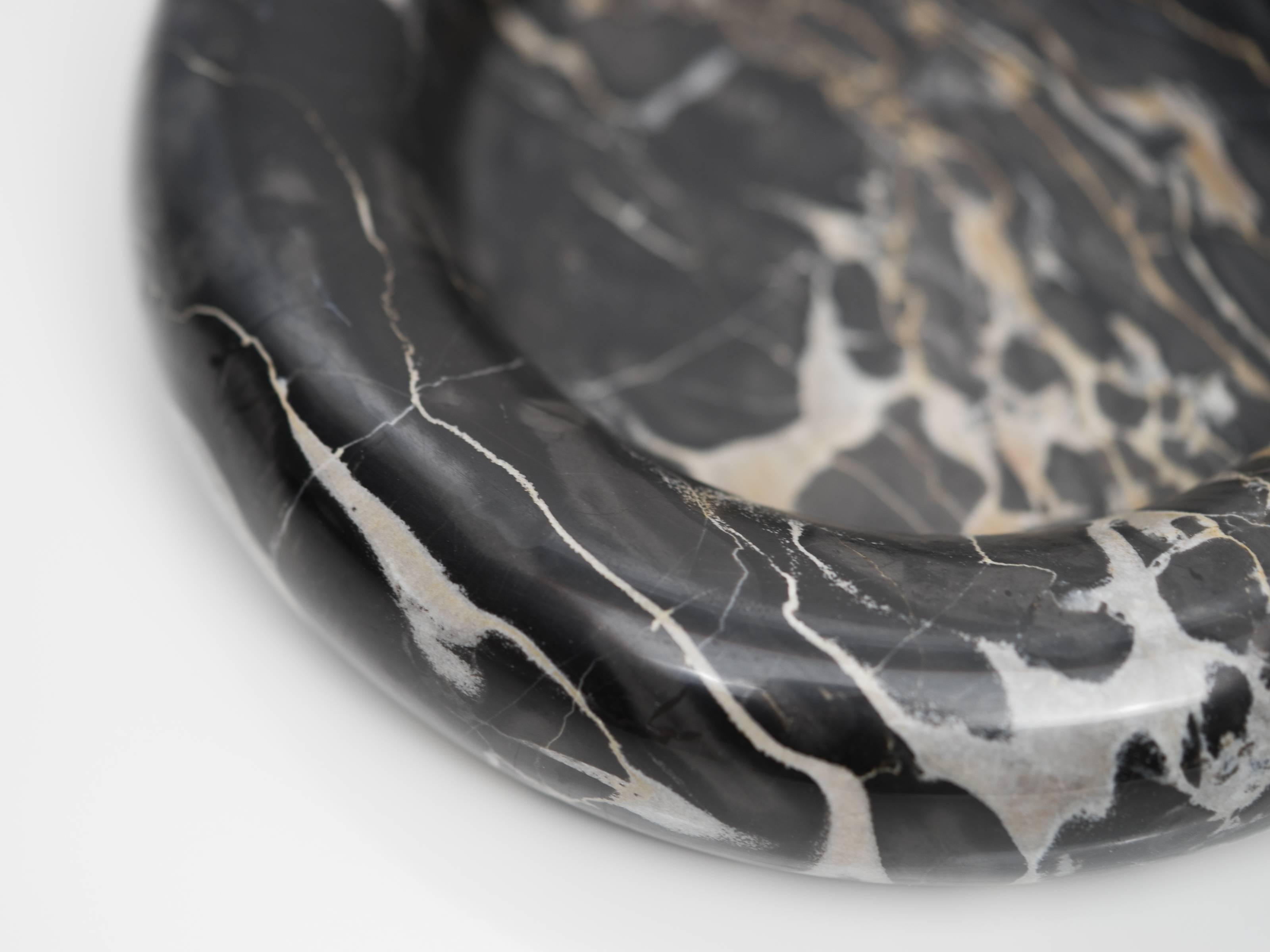 Large Black Marble Dish with Light Grey and Gold Veining by Up & Up, 1973 In Good Condition In Los Angeles, CA