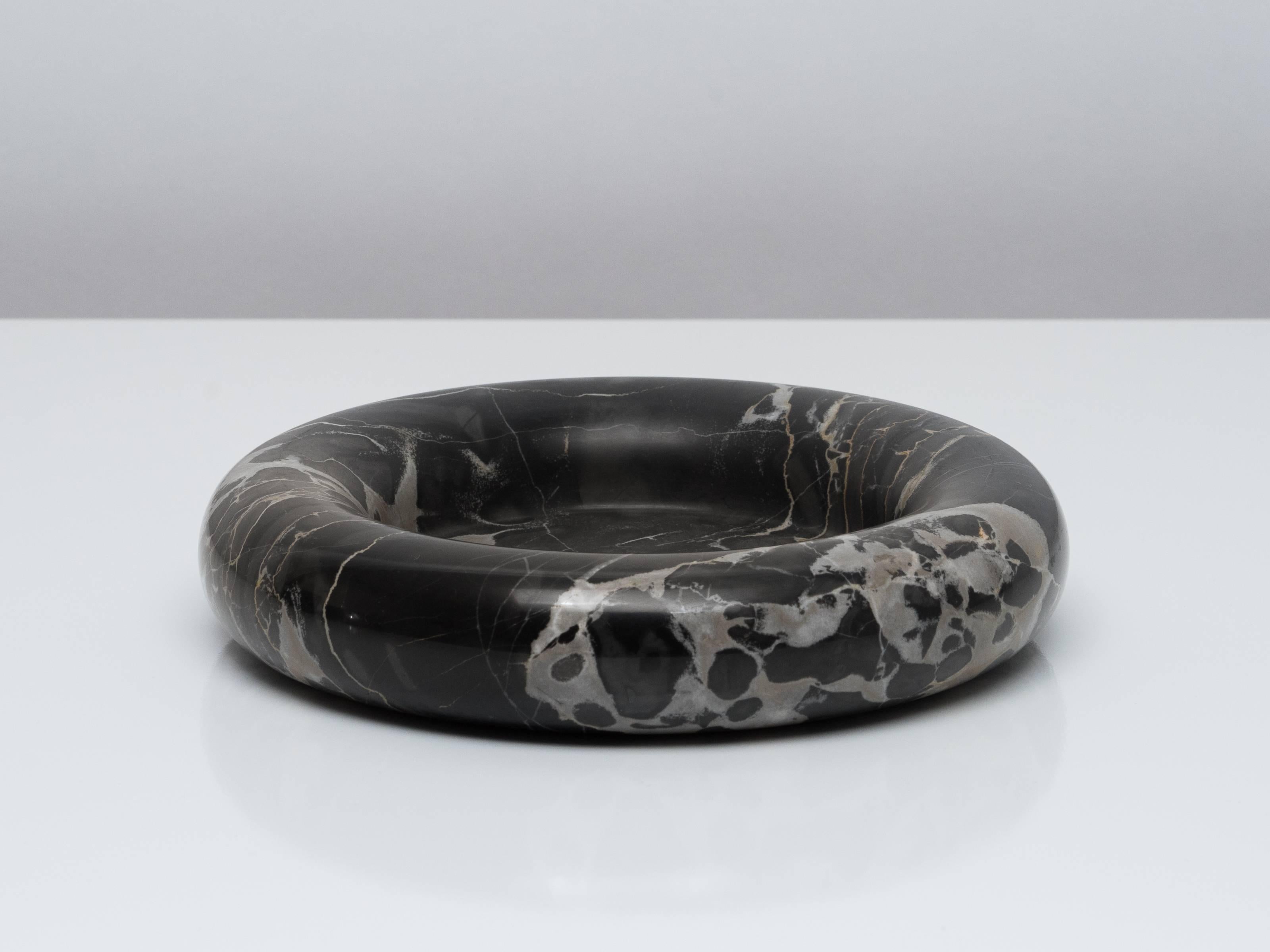 Late 20th Century Large Black Marble Dish with Light Grey and Gold Veining by Up & Up, 1973