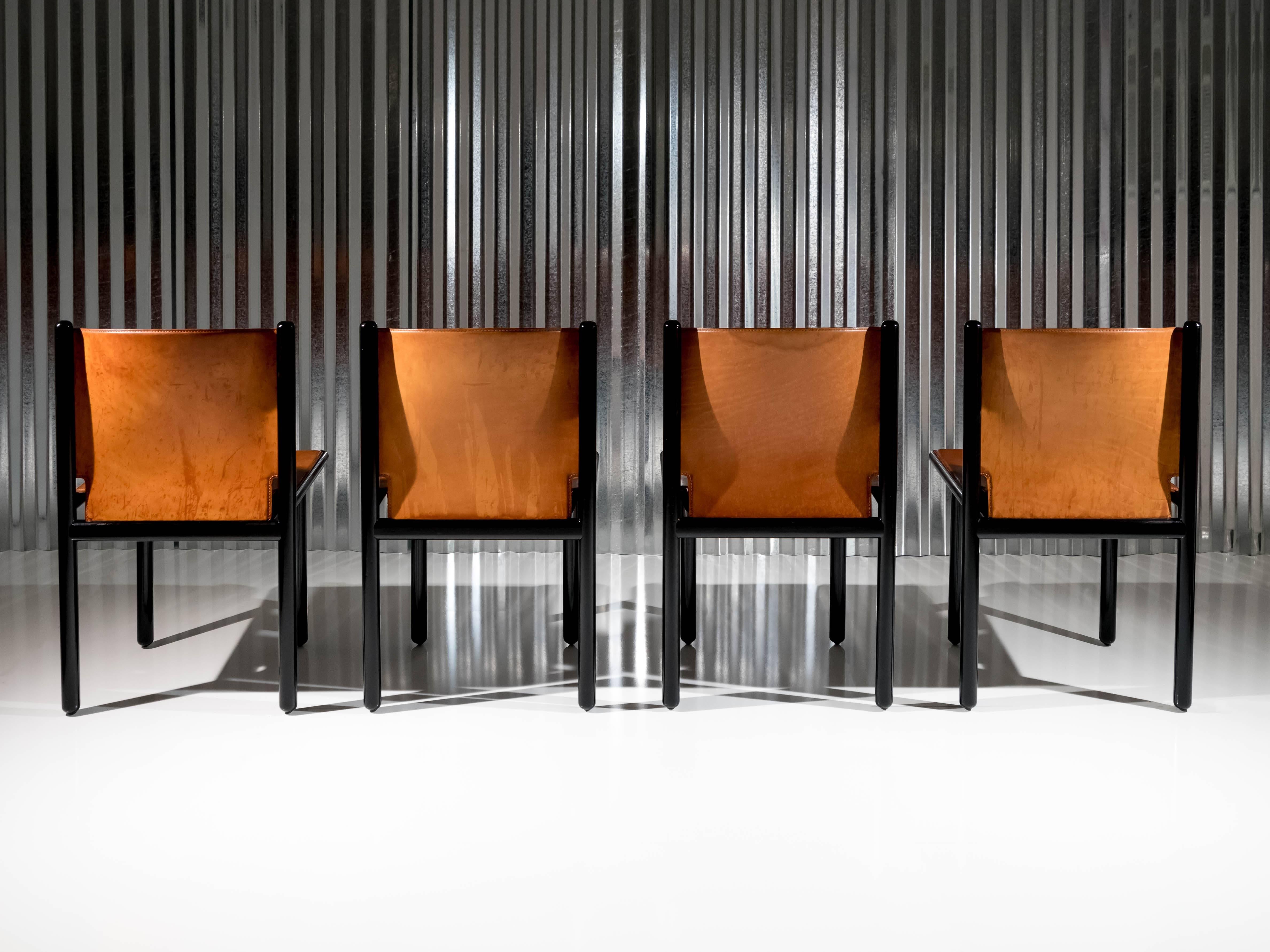 Modern Set of Four Natural Leather 'Caprile' Chairs by G.F. Frattini for Cassina, 1985