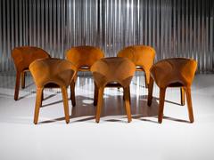 Rare Set of Six "Lira" Saddle Leather Chairs by Mario Bellini for Cassina, 1989
