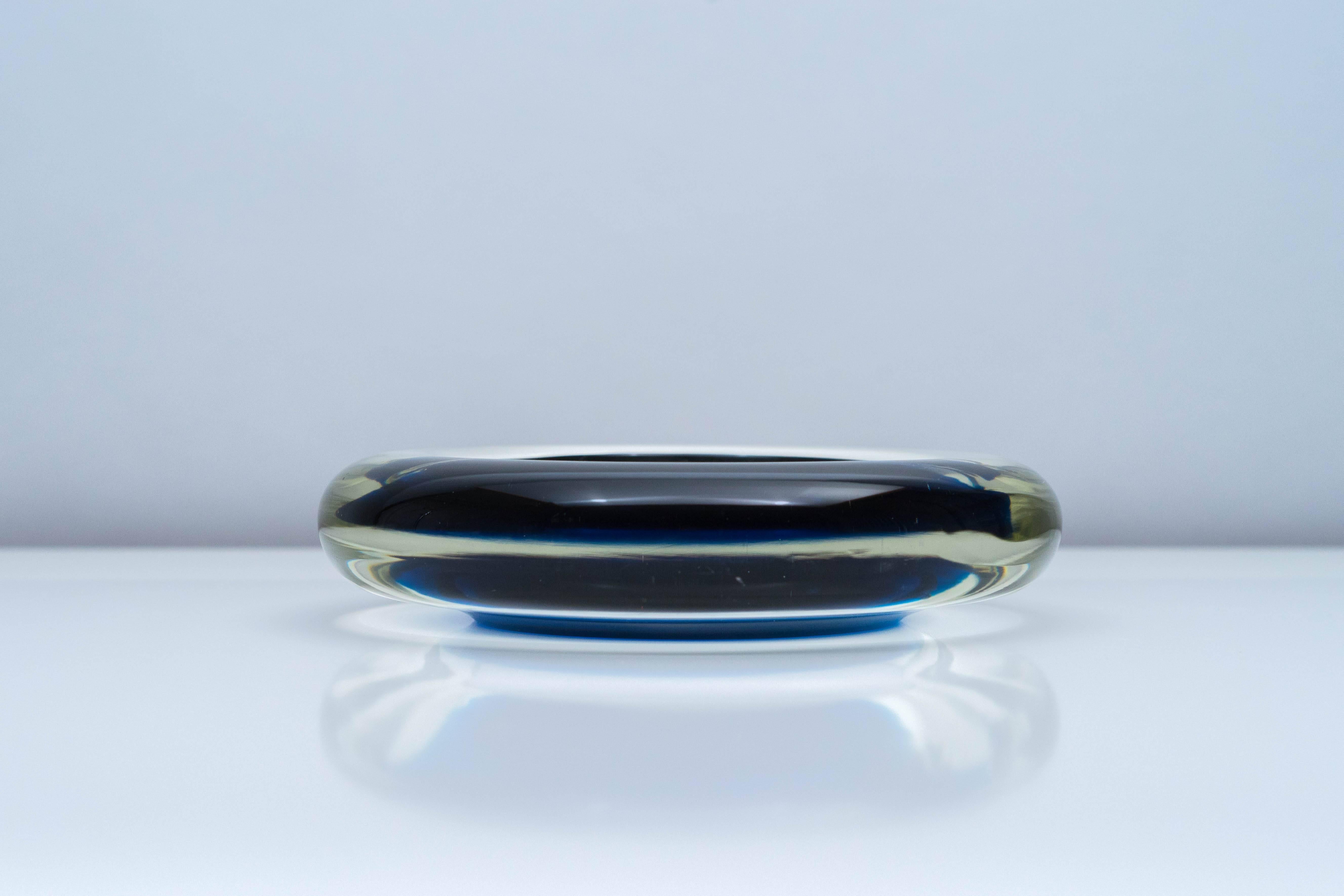 Italian Blue and Clear Glass Dish by Venini for Pierre Cardin, 1980