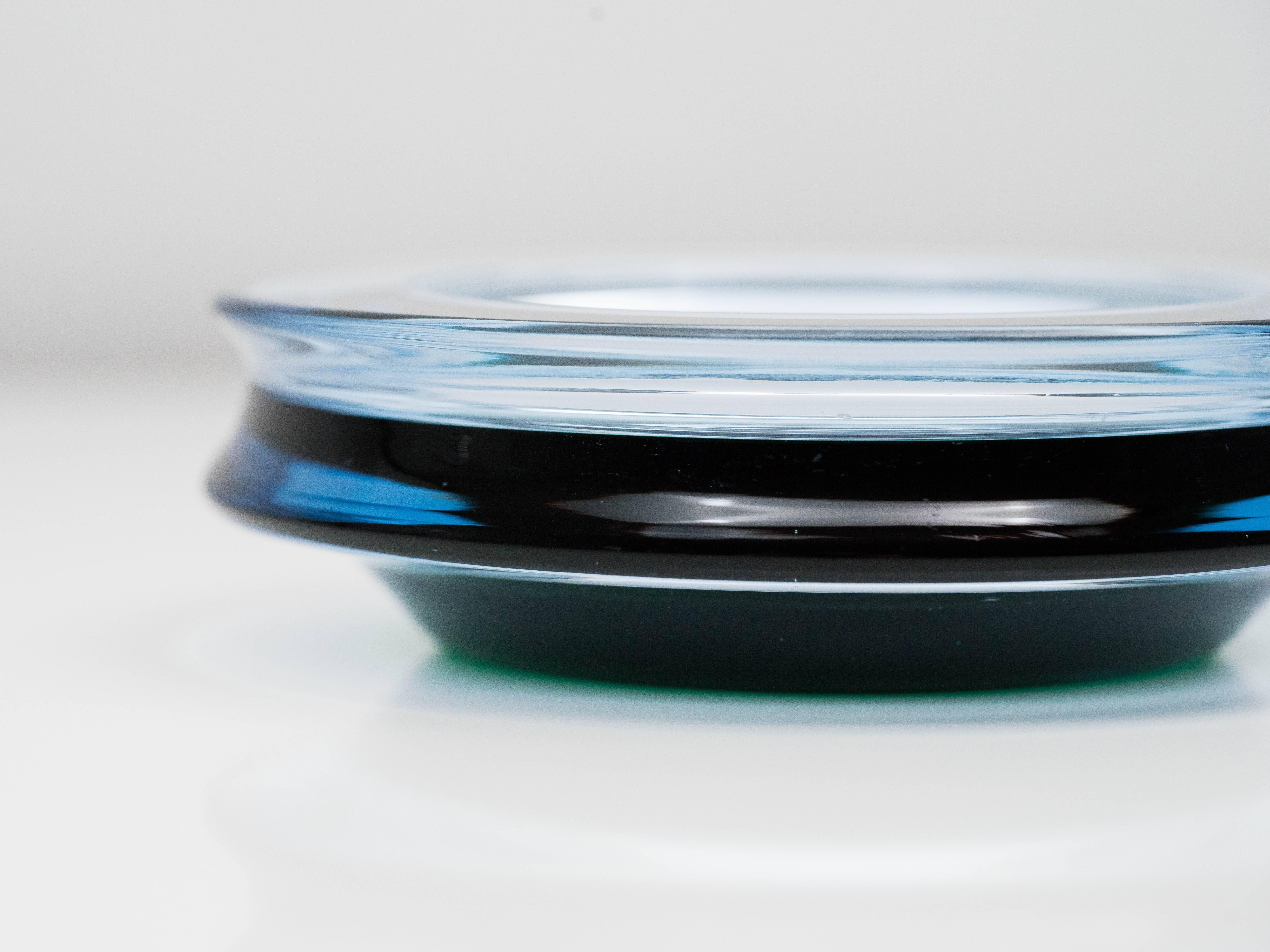 Sergio Asti Blue and Green Cast Glass Dish for Salviati, 1962 2