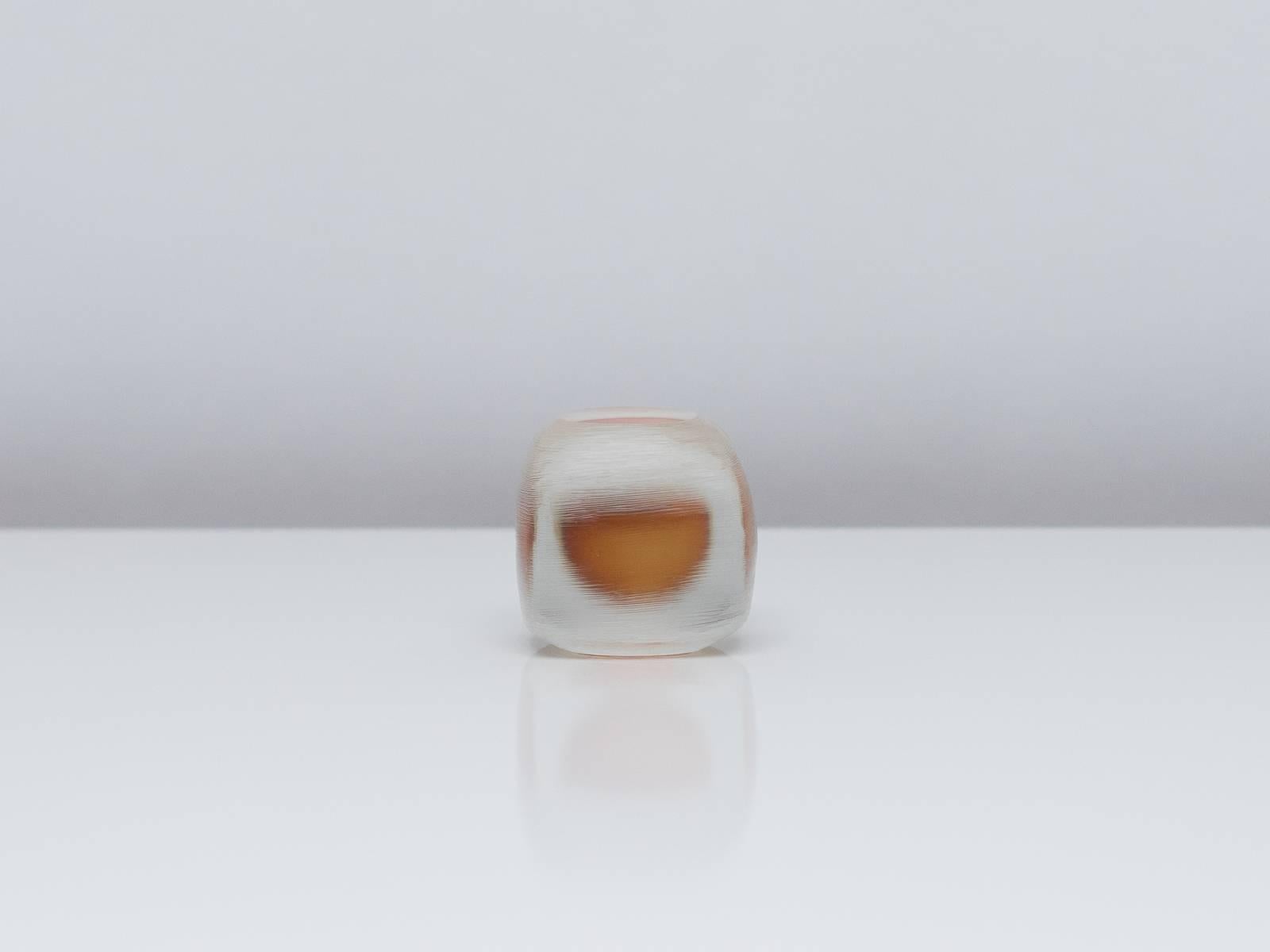 Modern Venini Vetro Sommerso Incised Murano Glass Paperweight with Orange Core, 1968