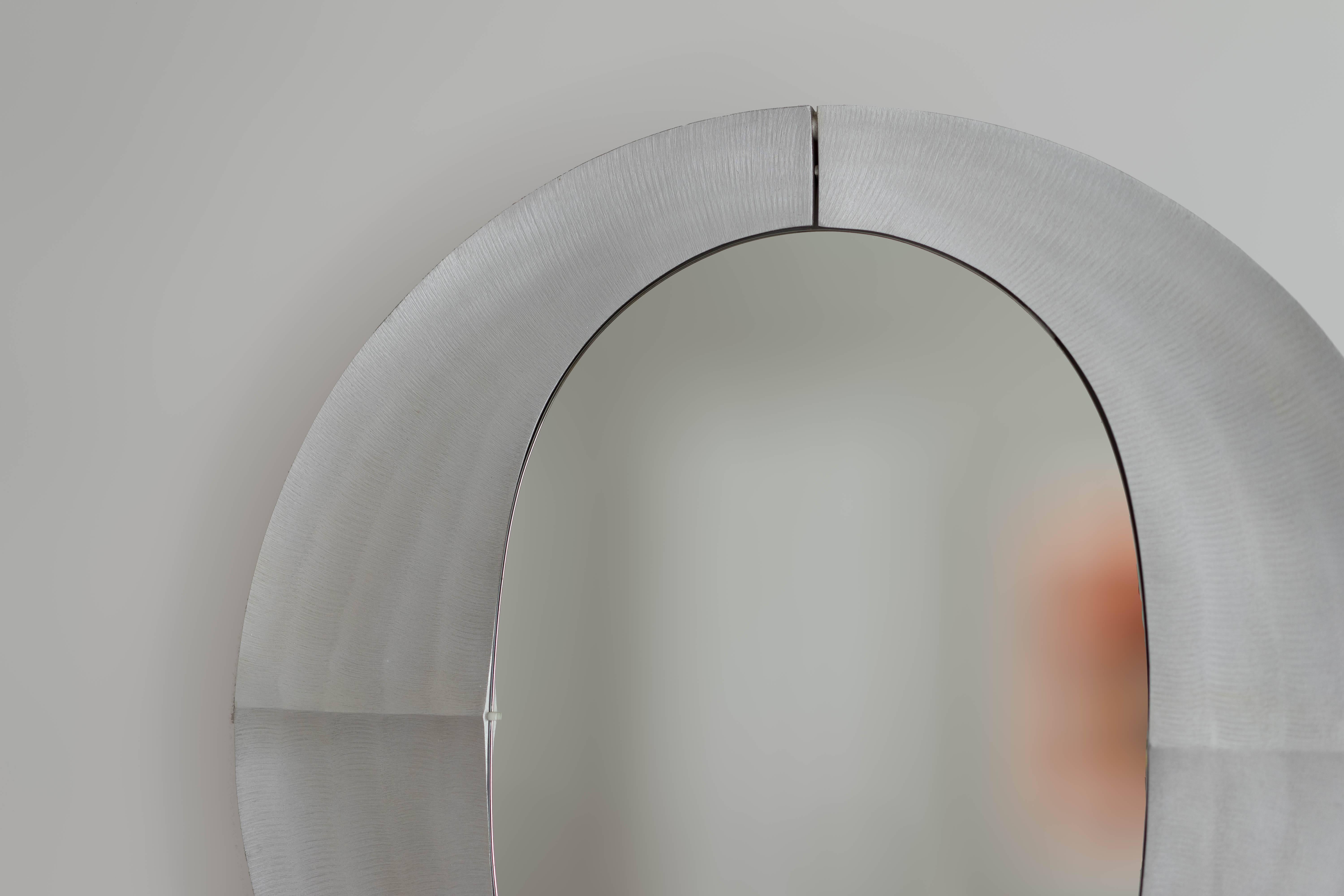 Large Etched Circular Aluminium Mirror by Lorenzo Burchiellaro, 1970 In Good Condition In Los Angeles, CA
