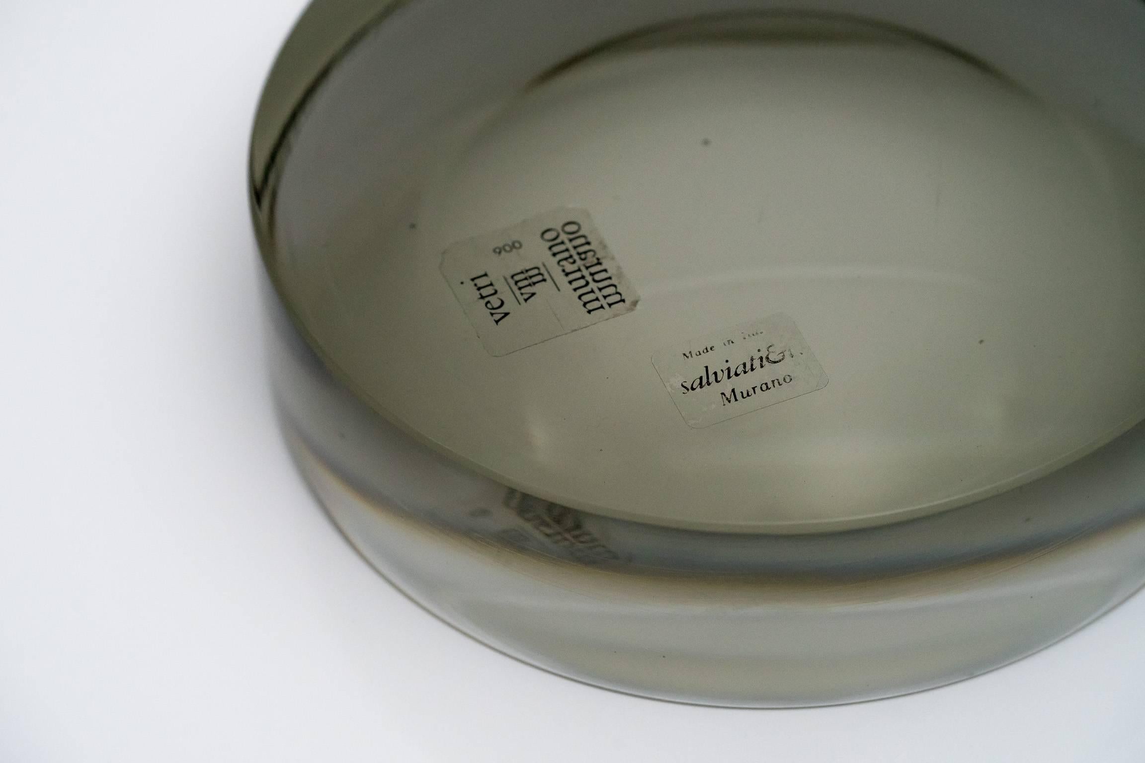 Auburn Grey Concave Optic Glass Dish by Ward Bennett for Salviati, 1964 1