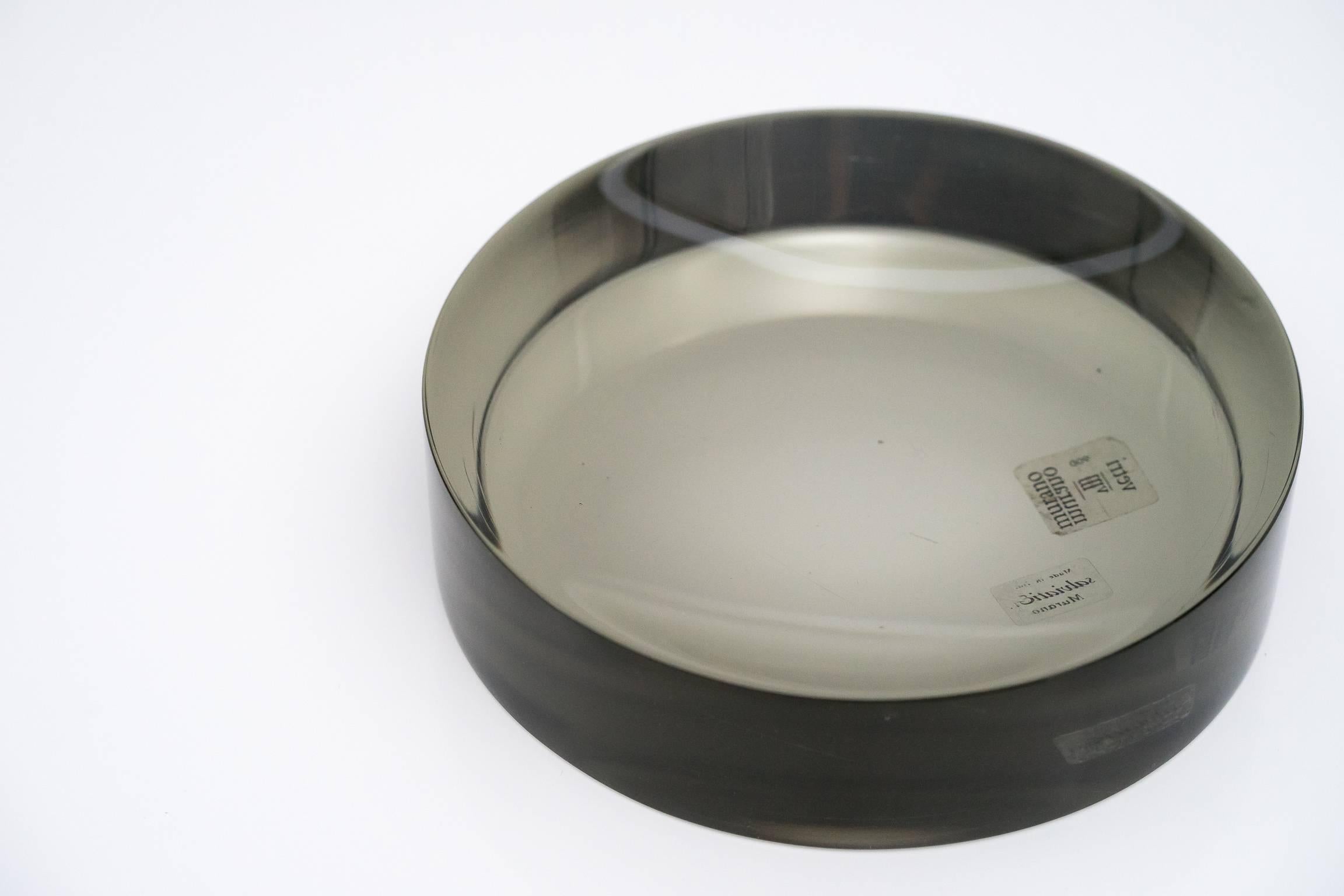 Mid-20th Century Auburn Grey Concave Optic Glass Dish by Ward Bennett for Salviati, 1964